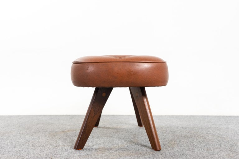 MidCentury Modern Teak and Vinyl Footstool at 1stDibs