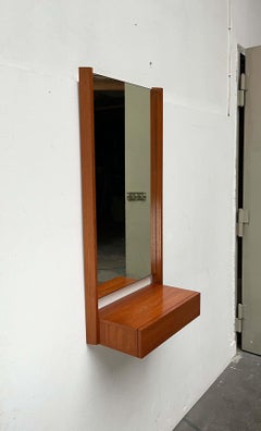 Mid-Century Modern Teak Wall Mirror with Drawer, 1960s