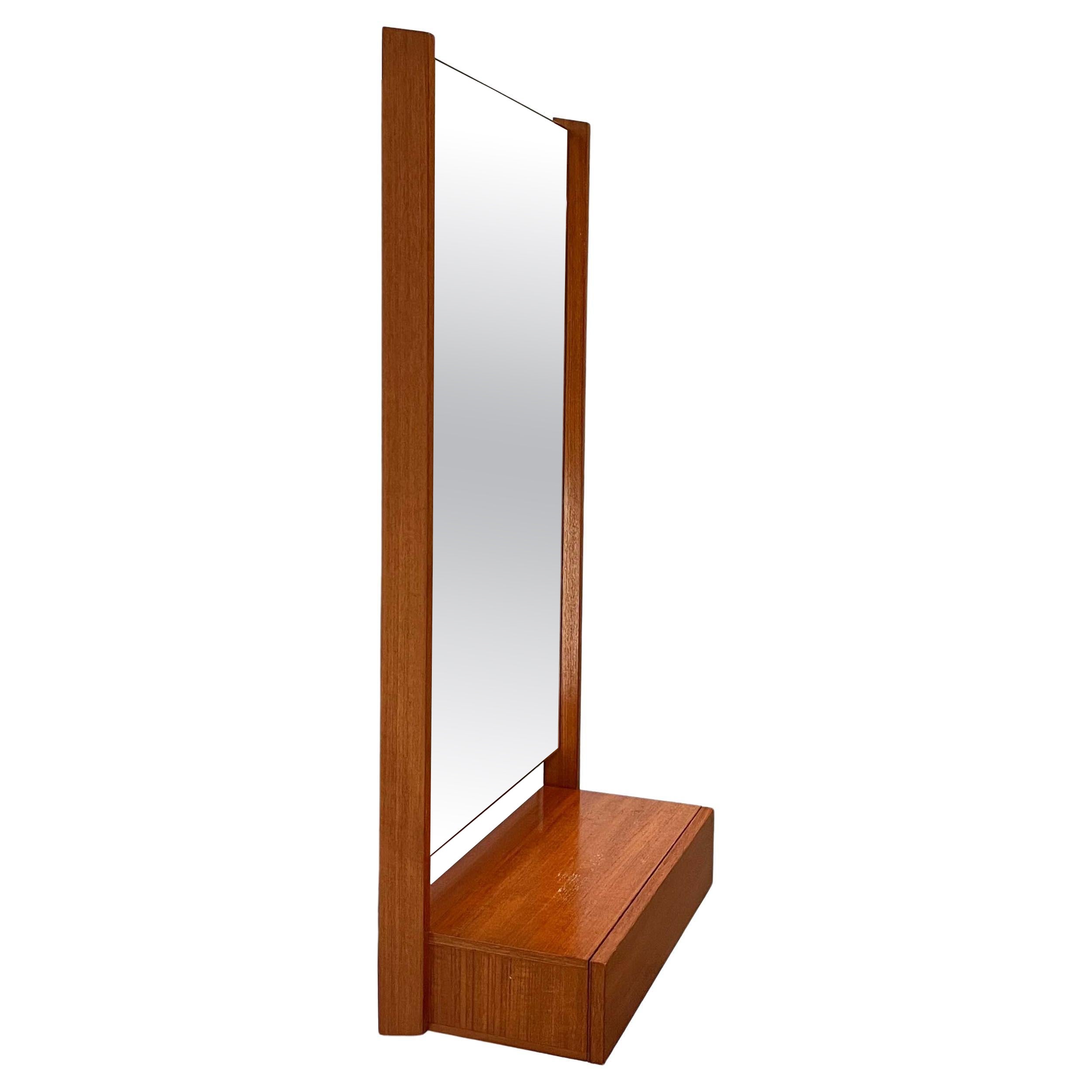 Mid-Century Modern Teak Wall Mirror with Drawer, 1960s