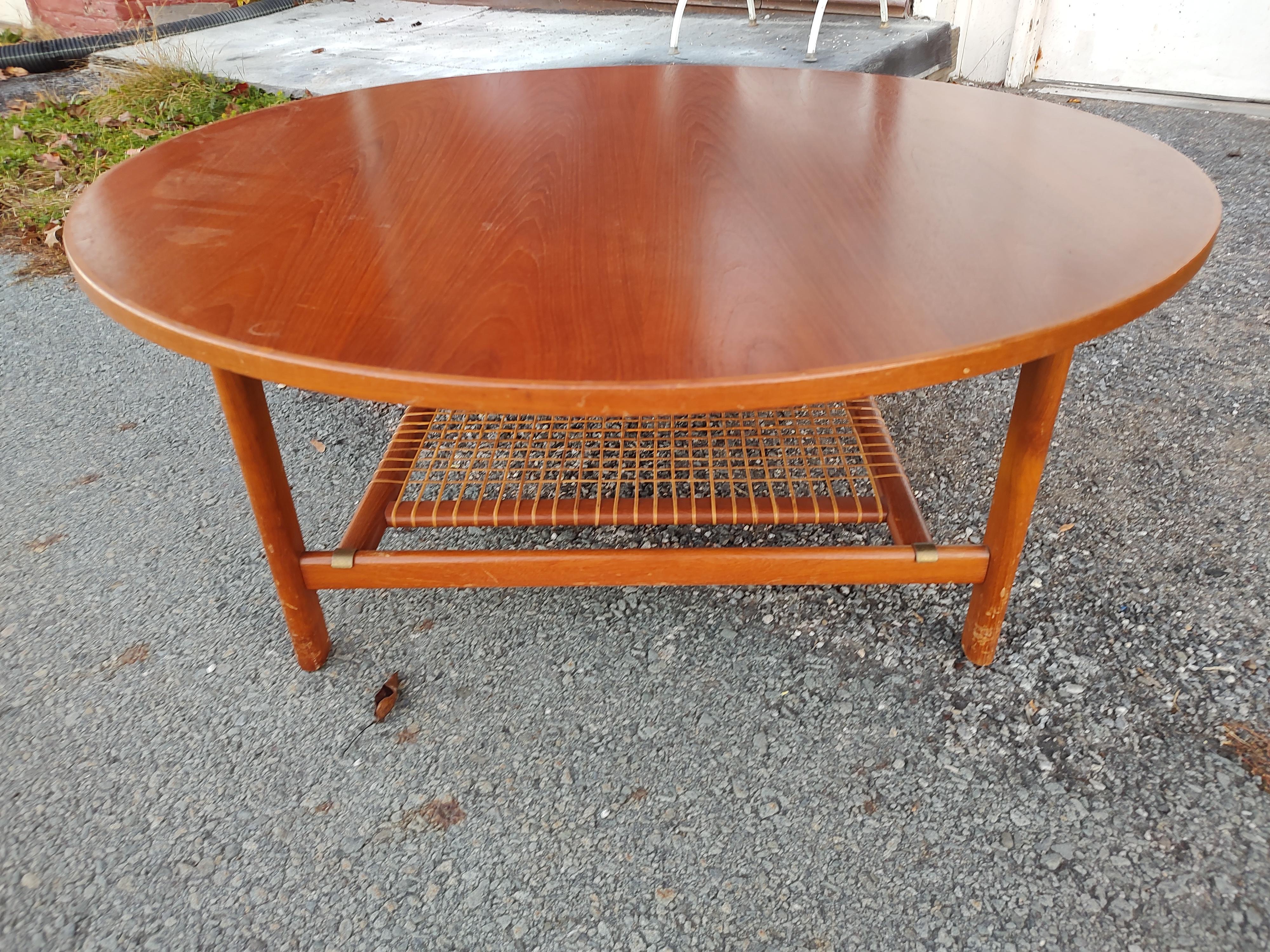 Swedish Mid-Century Modern Teak with Woven Shelf Cocktail Table by Dux Sweden For Sale