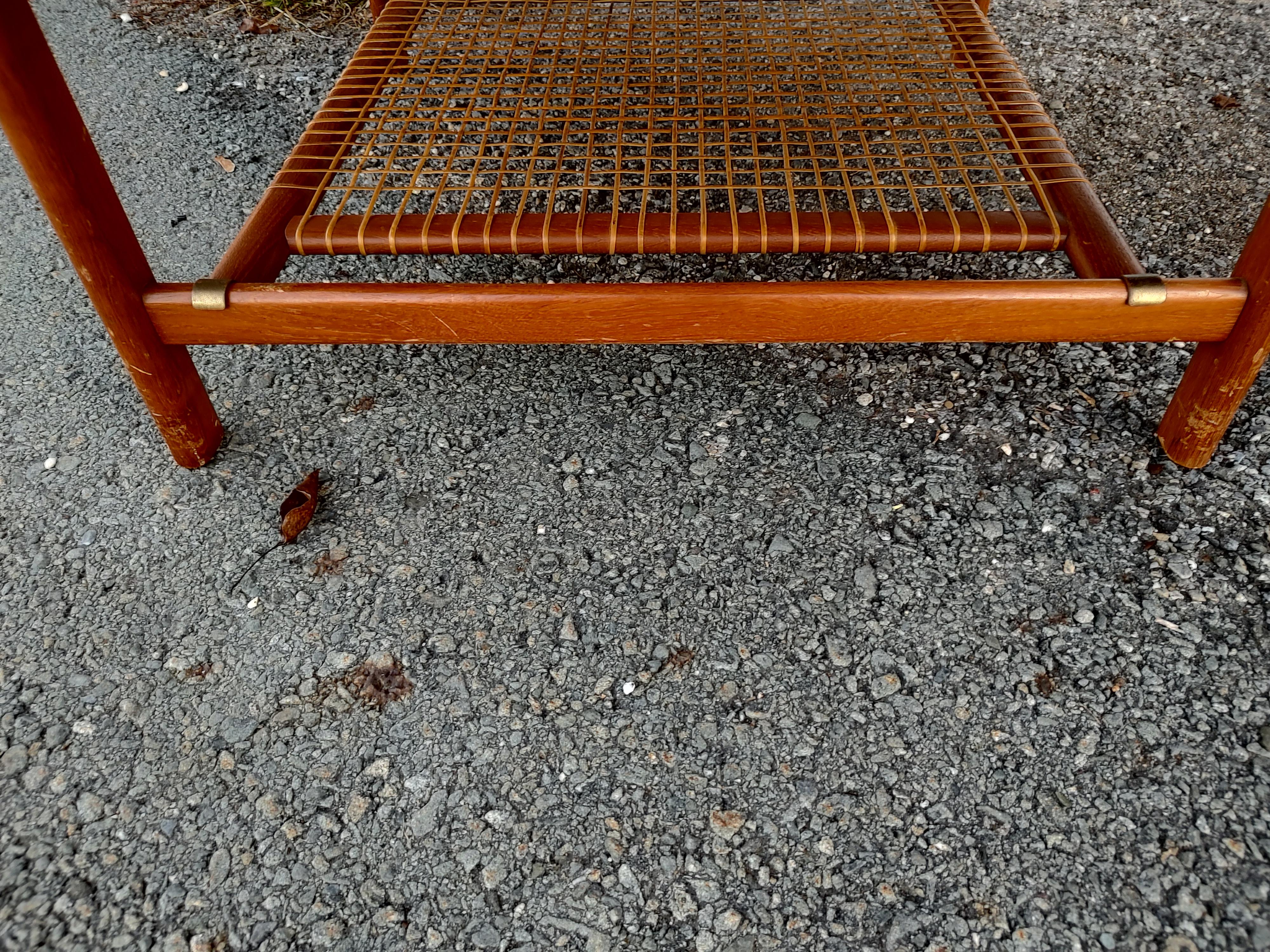 Brass Mid-Century Modern Teak with Woven Shelf Cocktail Table by Dux Sweden - Restored For Sale