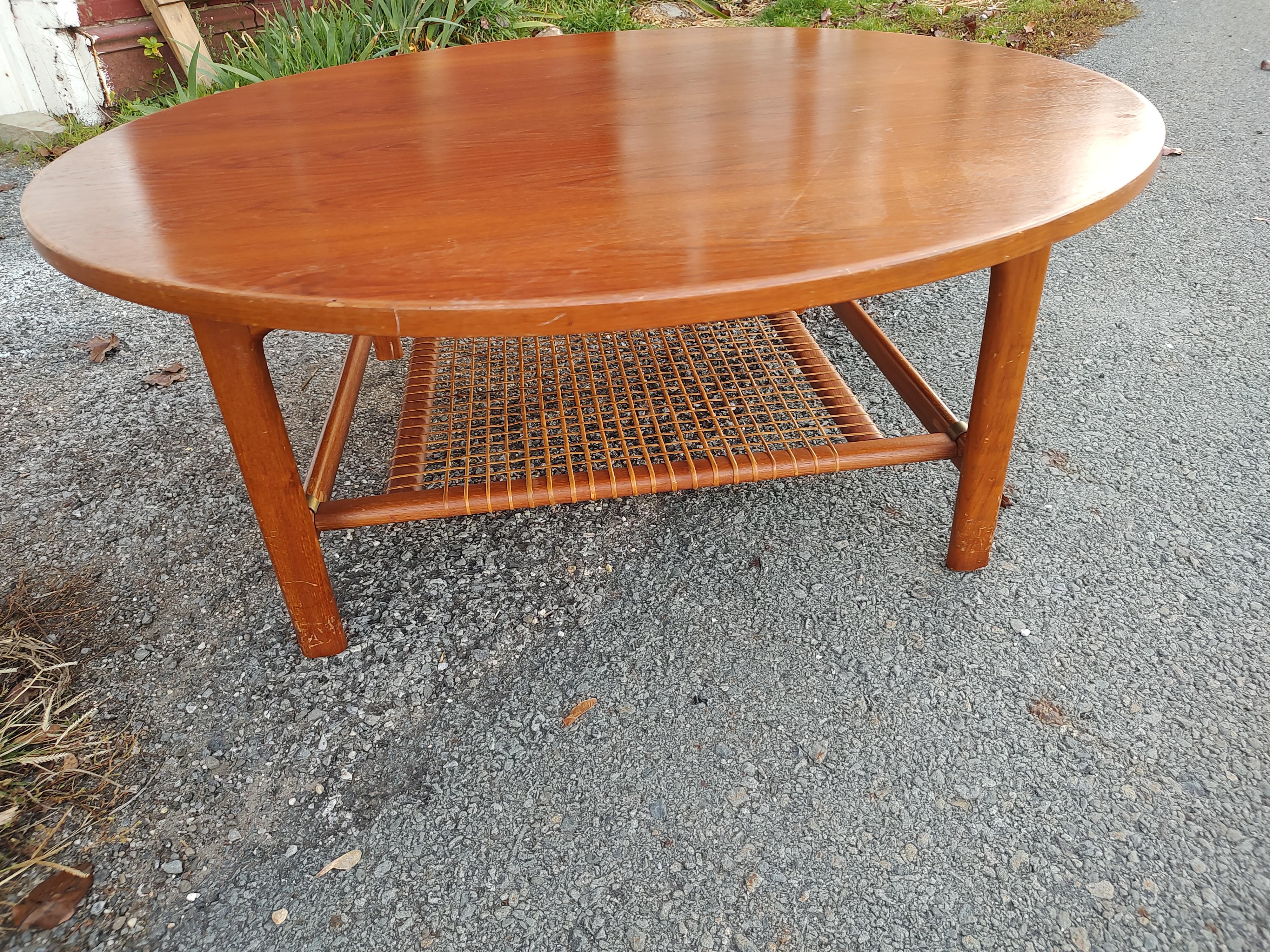 Mid-Century Modern Teak with Woven Shelf Cocktail Table by Dux Sweden For Sale 1