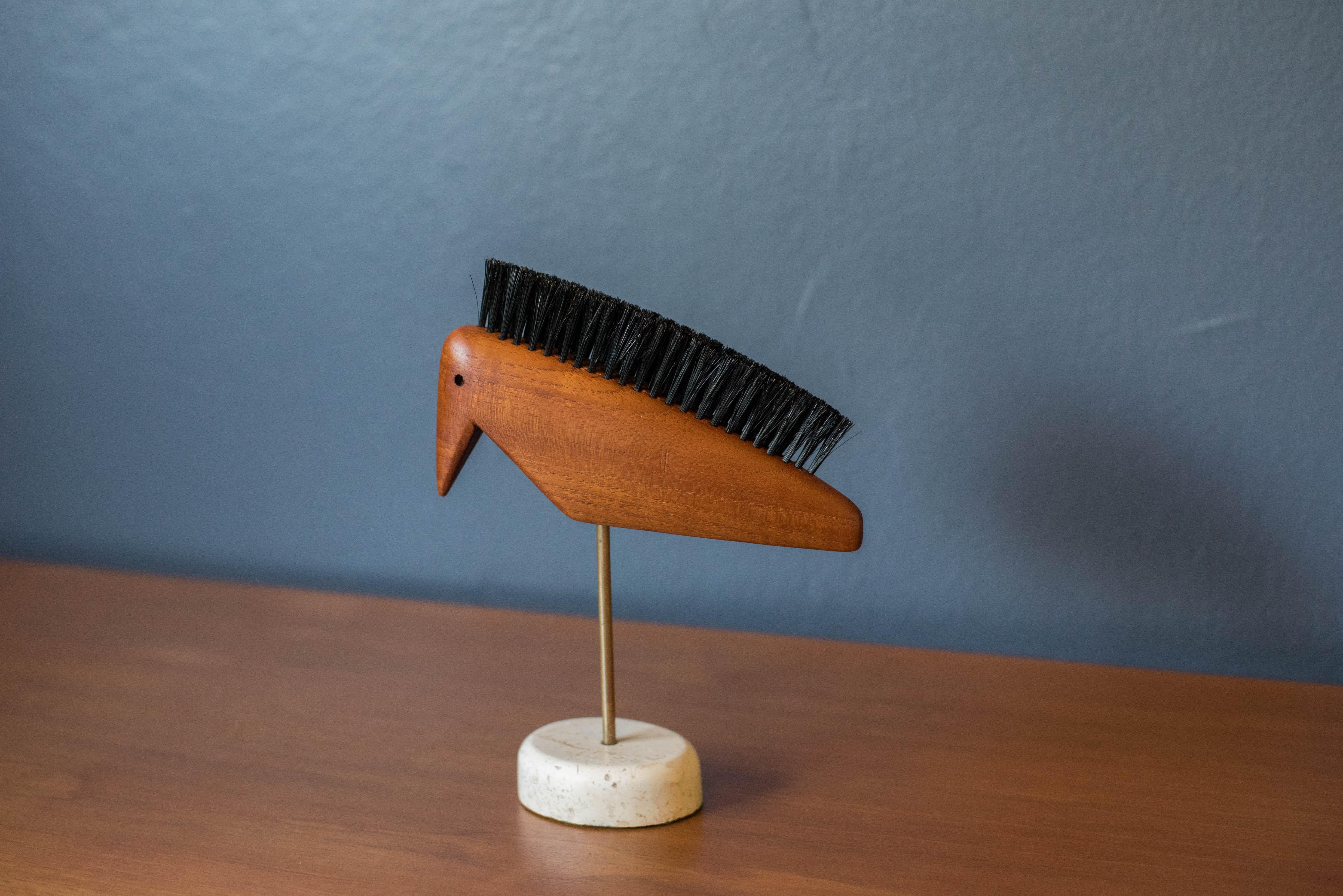 Mid-20th Century Mid Century Modern Teak Wood Animal Bird Sculpture Shoe Brush on Stone  For Sale