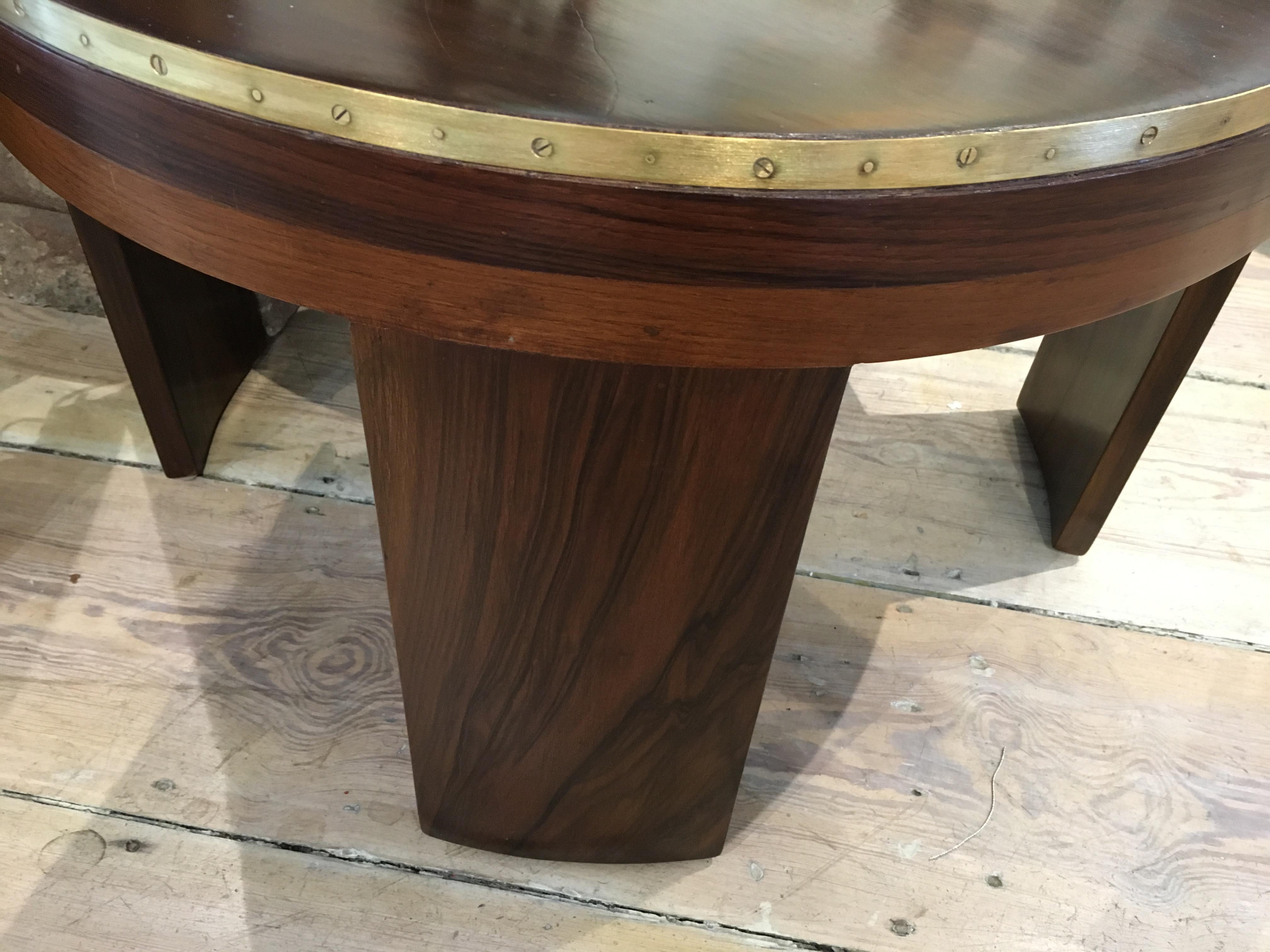 Mid-Century Modern Teak Wood Coffee or Drinks Table with Brass Border 1