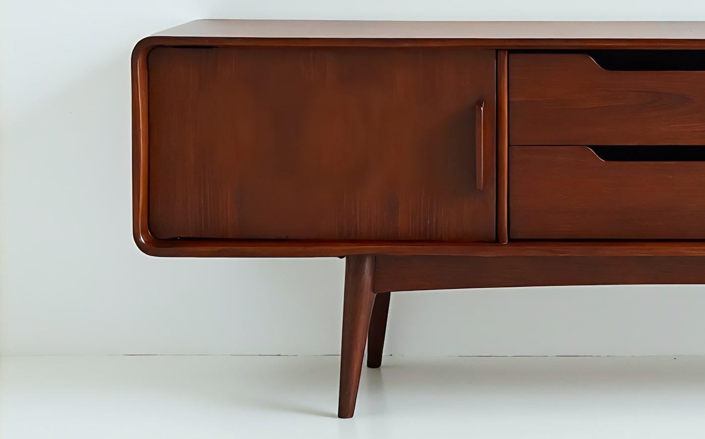 Indian Mid-Century Modern Teak Wood Credenza by Artisanal For Sale