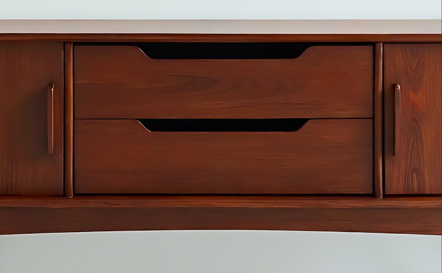 Hand-Crafted Mid-Century Modern Teak Wood Credenza by Artisanal For Sale