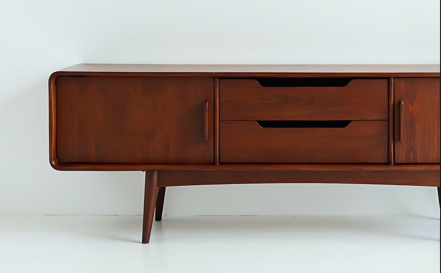 Mid-Century Modern Teak Wood Credenza by Artisanal For Sale 1