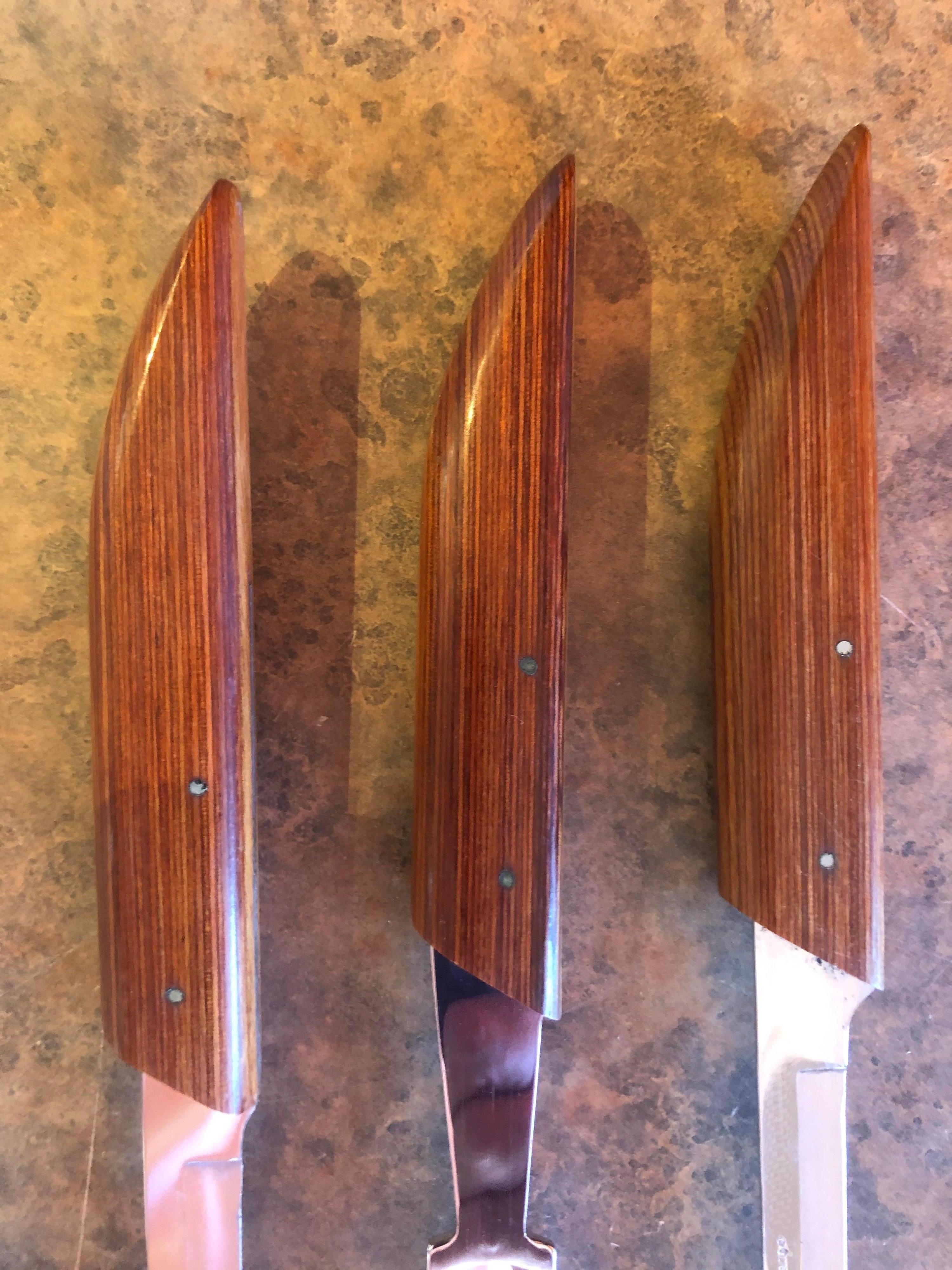 Mid-Century Modern Teak Wood Gourmet Carver Set by Shur Edge Cutlery In Good Condition In San Diego, CA