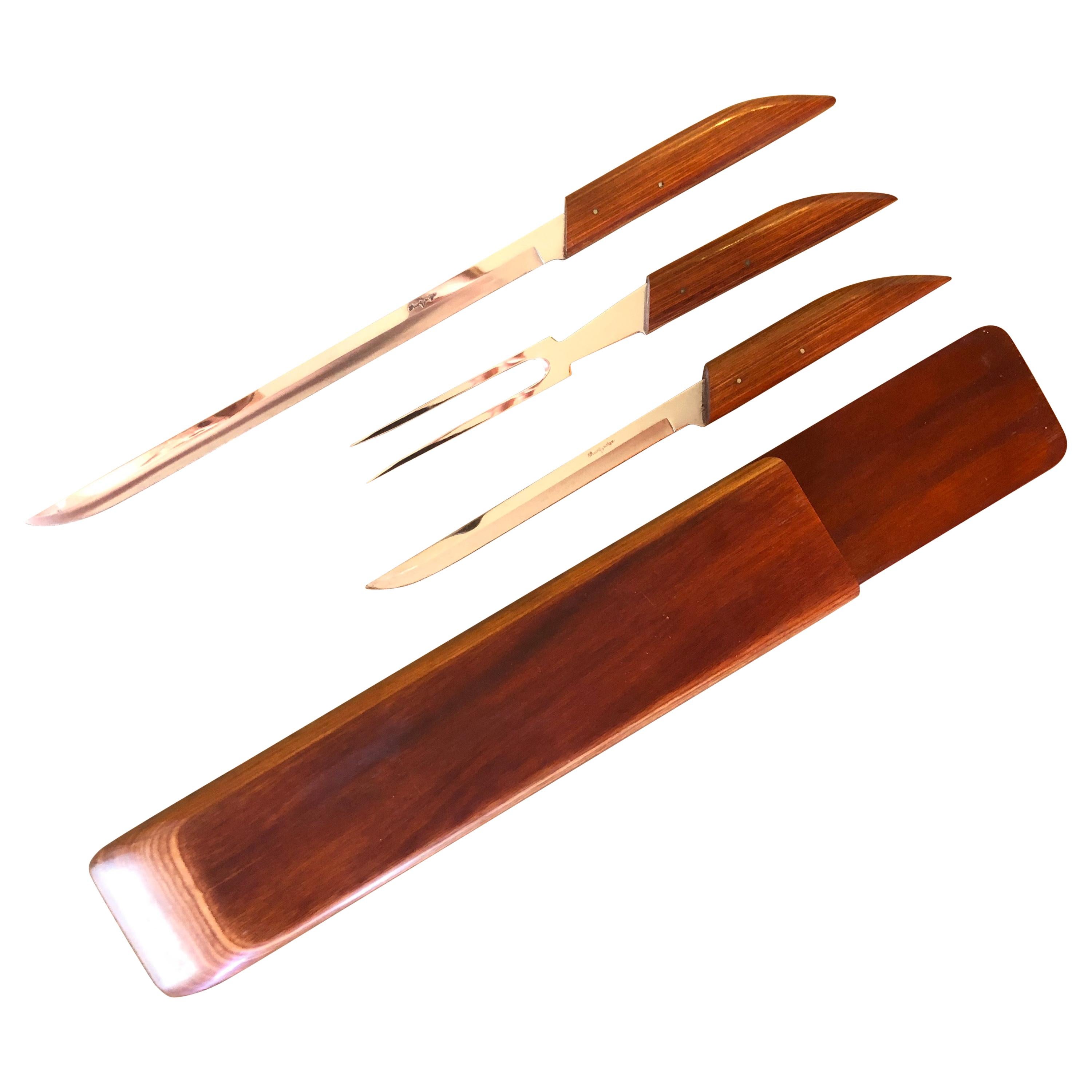 Mid-Century Modern Teak Wood Gourmet Carver Set by Shur Edge Cutlery