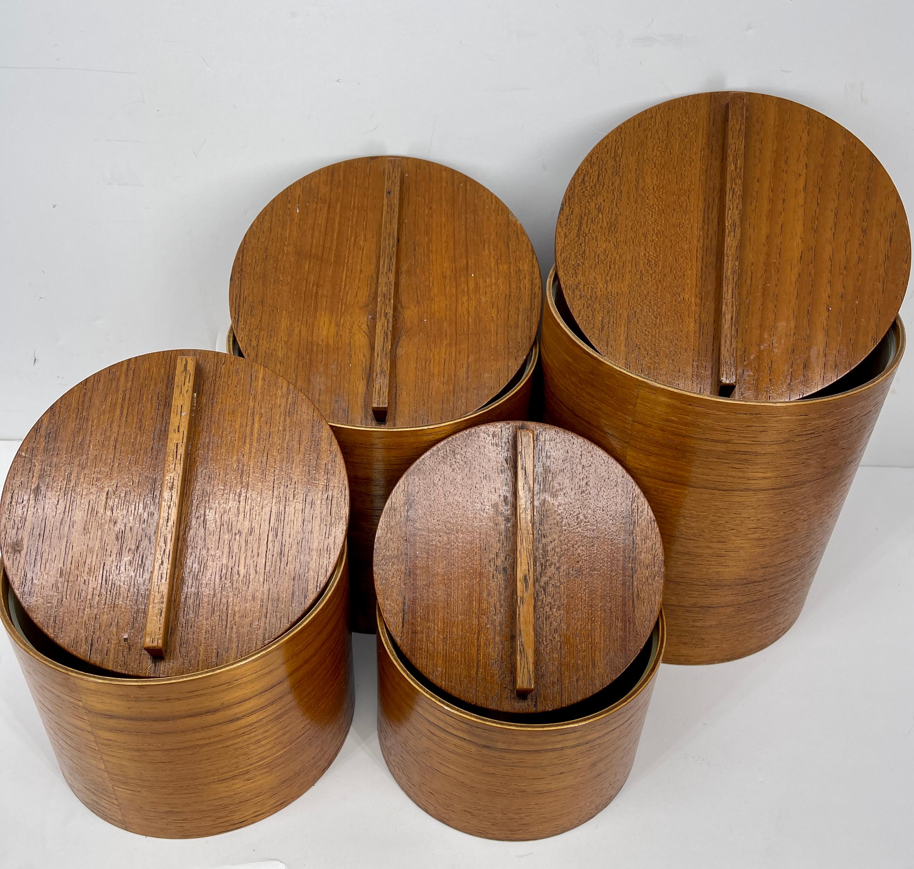 Mid-Century Modern Teak Wood Kitchen Canister Boxes Set 3