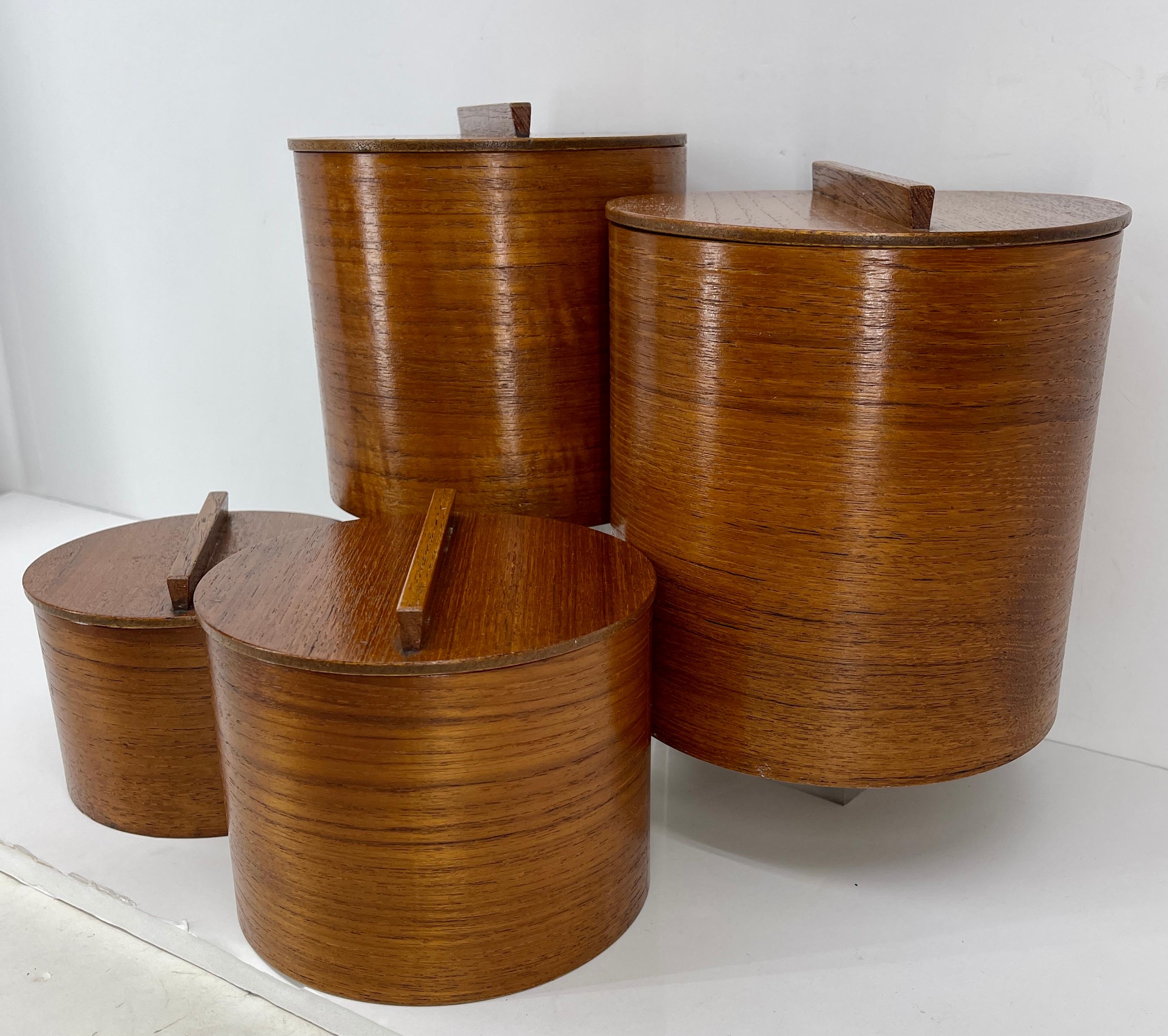 Anglo-Japanese Mid-Century Modern Teak Wood Kitchen Canister Boxes Set