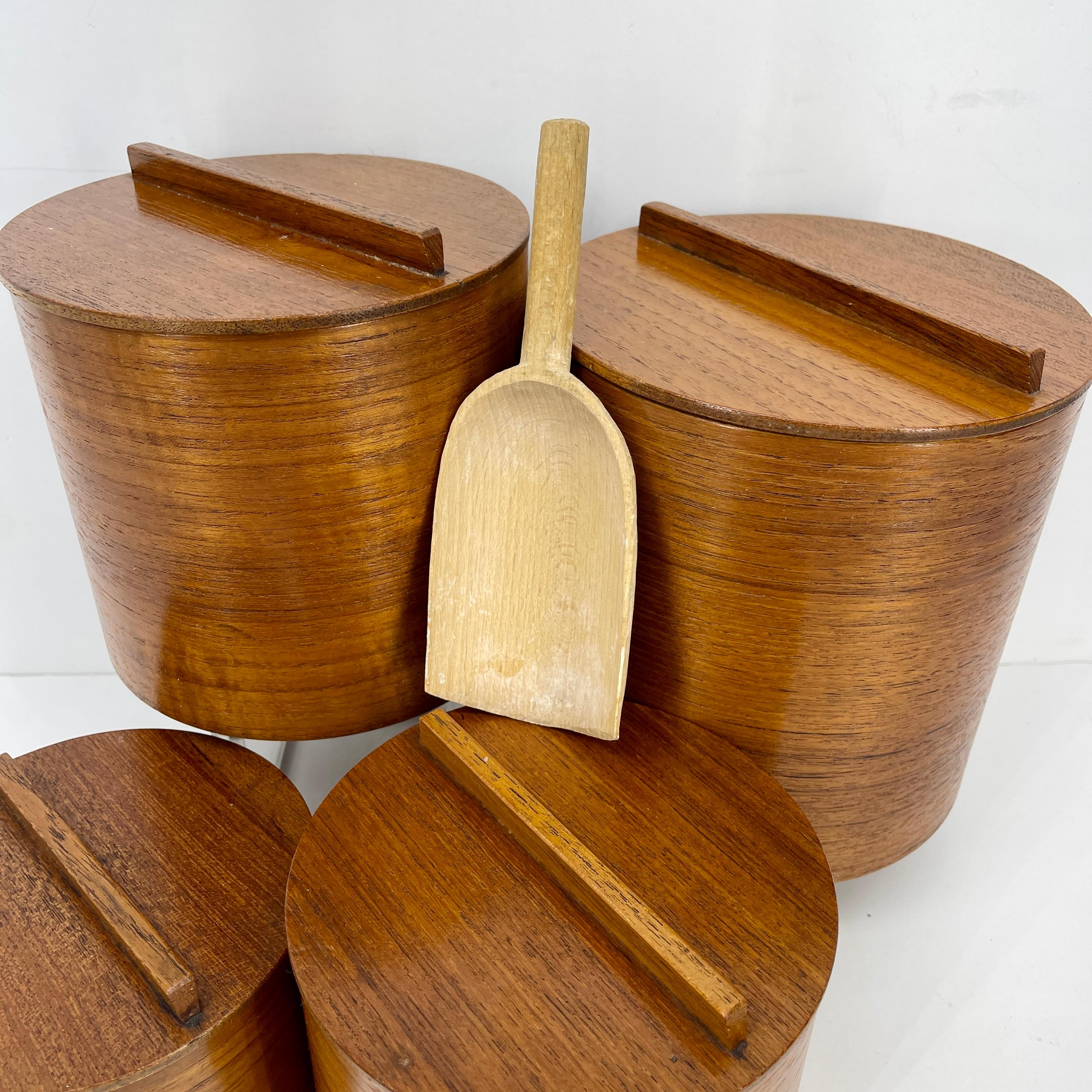 Japanese Mid-Century Modern Teak Wood Kitchen Canister Boxes Set