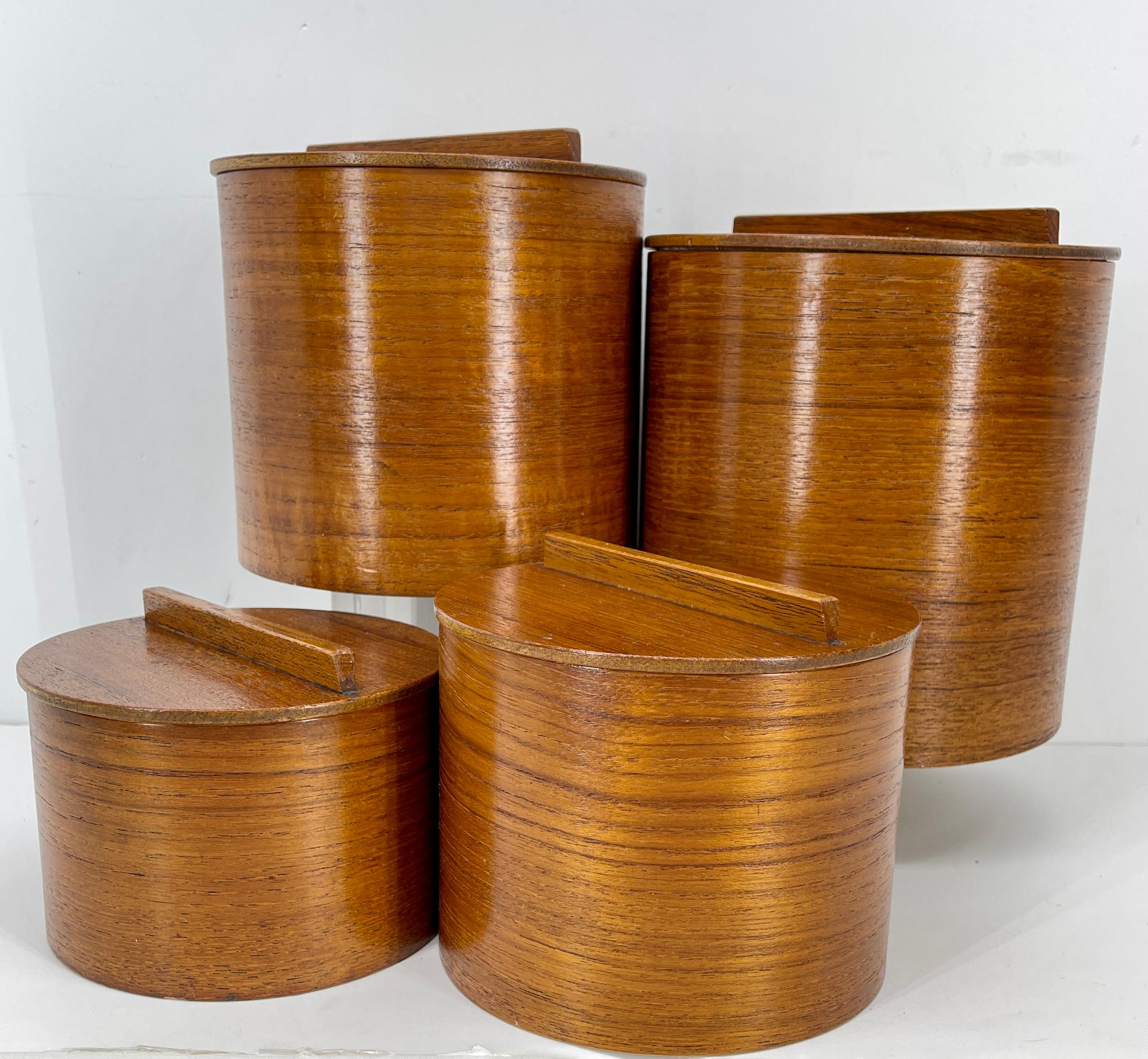 Mid-Century Modern Teak Wood Kitchen Canister Boxes Set In Good Condition In Haddonfield, NJ