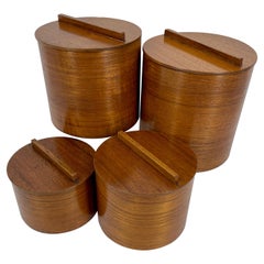 Retro Mid-Century Modern Teak Wood Kitchen Canister Boxes Set