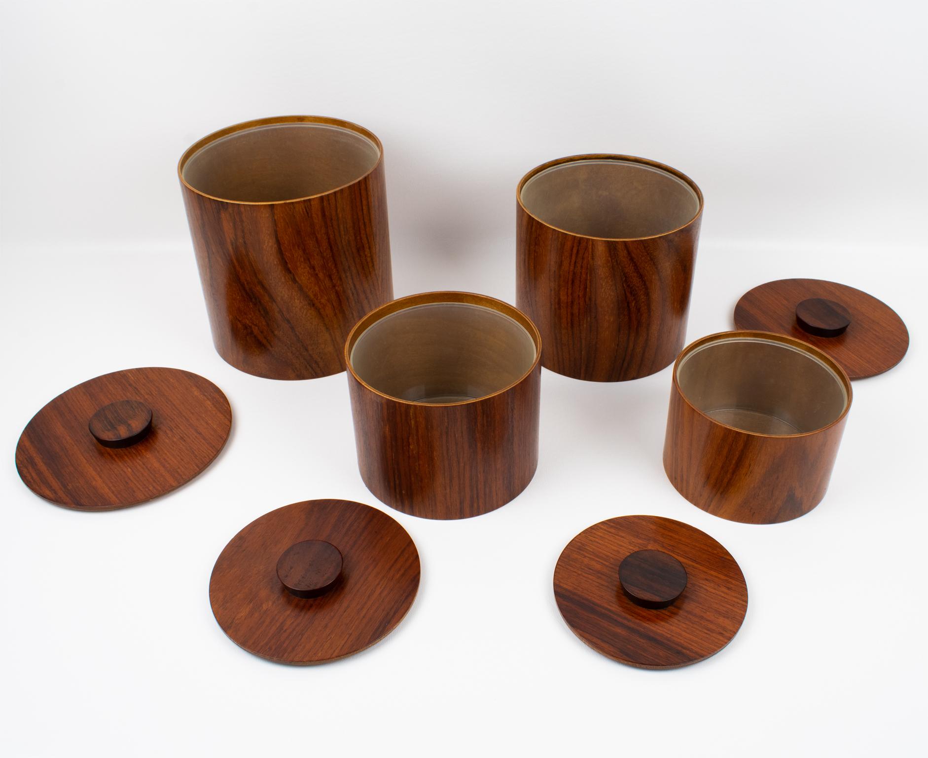 Japanese Mid-Century Modern Teak Wood Kitchen Canister Boxes, Set of 4 Pc