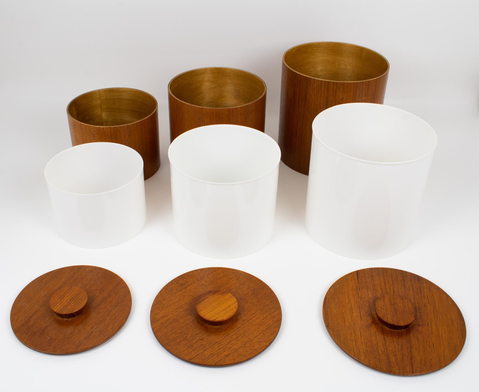 Japanese Mid-Century Modern Teak Wood Kitchen Canisters Boxes Jars Set, 1960s