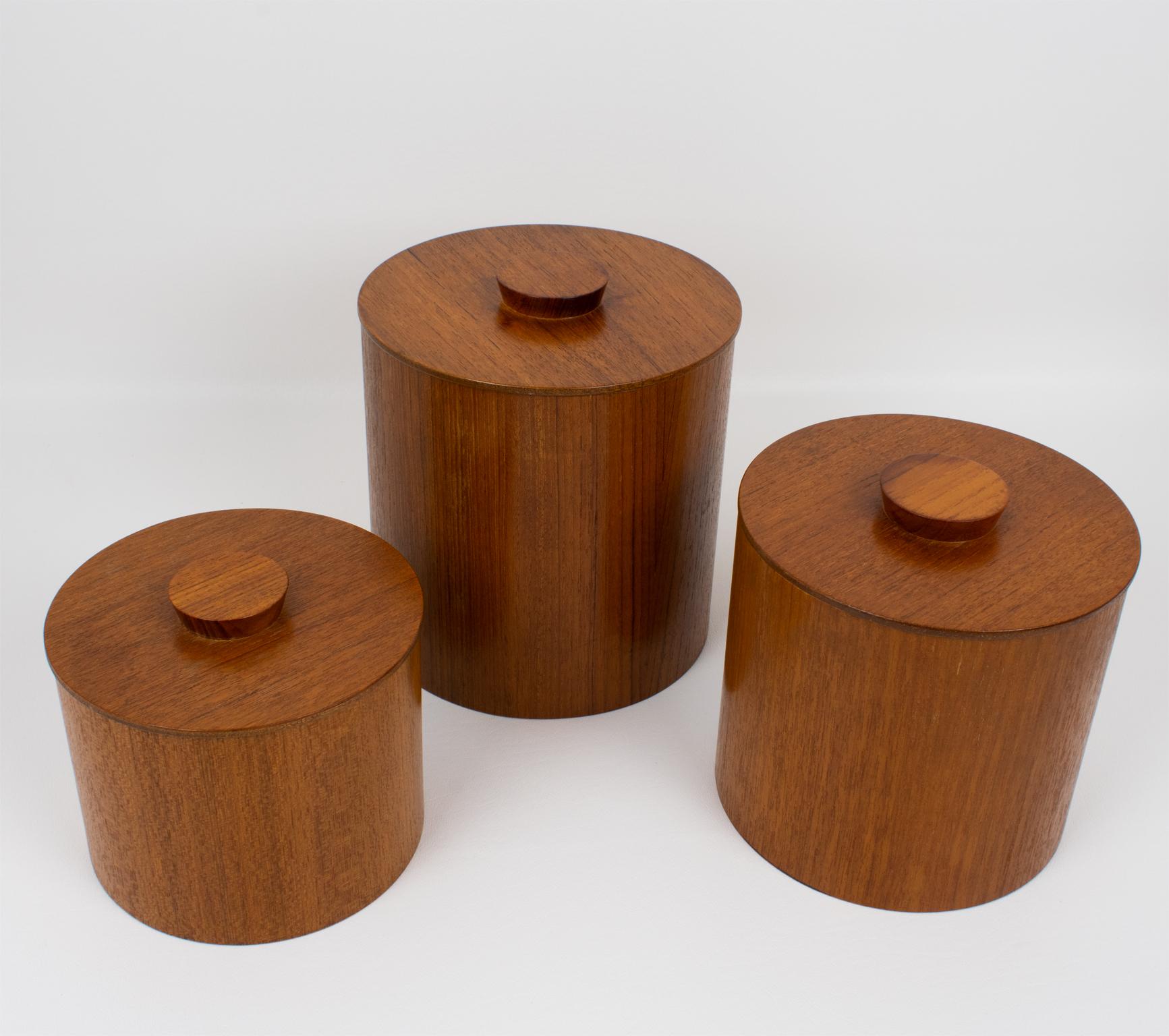 Mid-Century Modern Teak Wood Kitchen Canisters Boxes Jars Set, 1960s 1