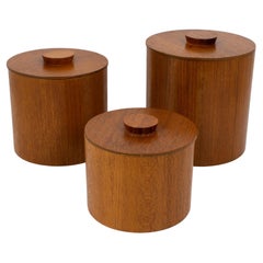 Mid-Century Modern Teak Wood Kitchen Canisters Boxes Jars Set, 1960s