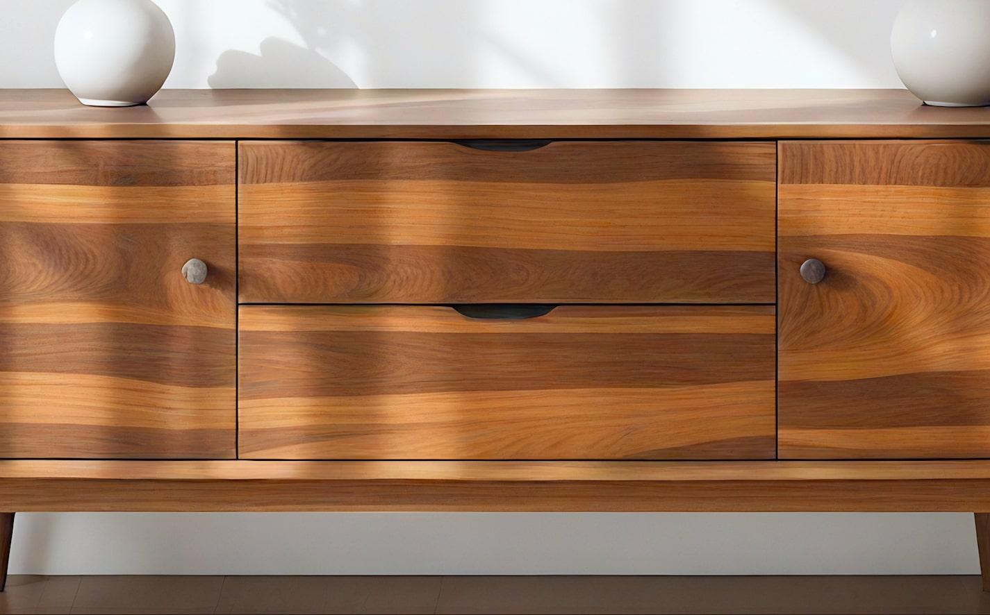 Contemporary Mid-Century Modern Teak Wood Media Credenza/ Media Console by Artisanal For Sale