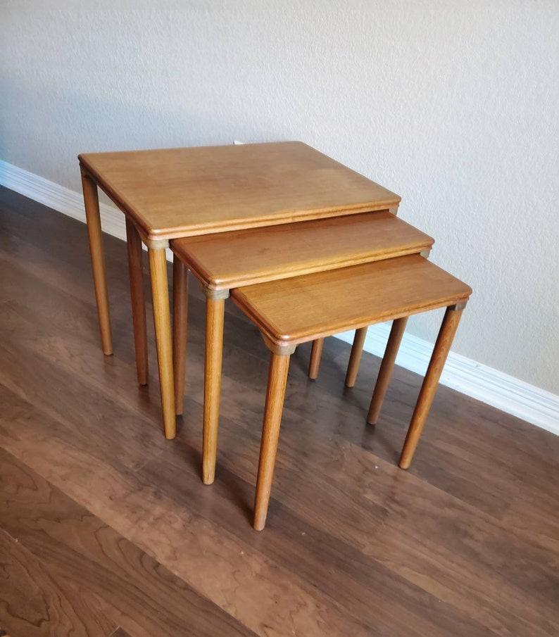 Mid-Century Modern Teak Wood Nesting Table Set 1