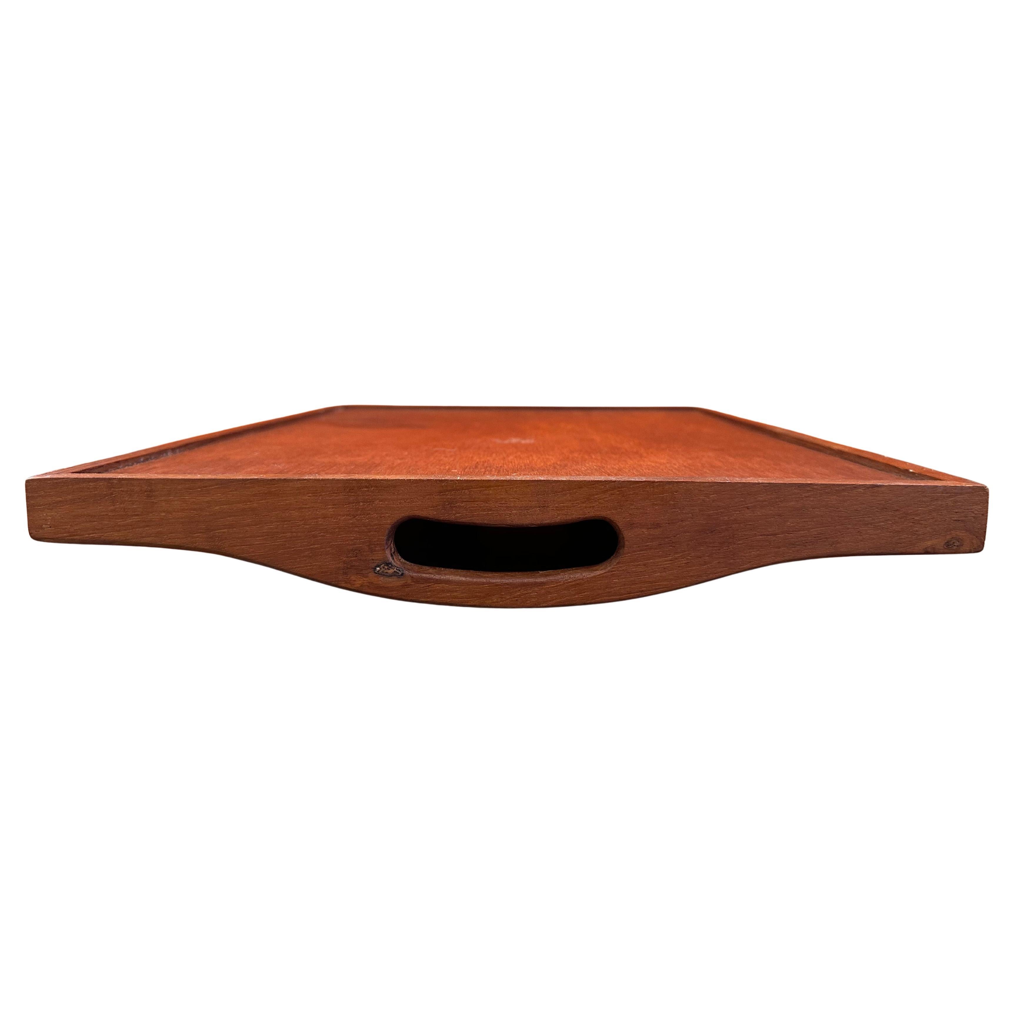Thai Mid Century Modern Teak Wood Serving Tray with Handles For Sale