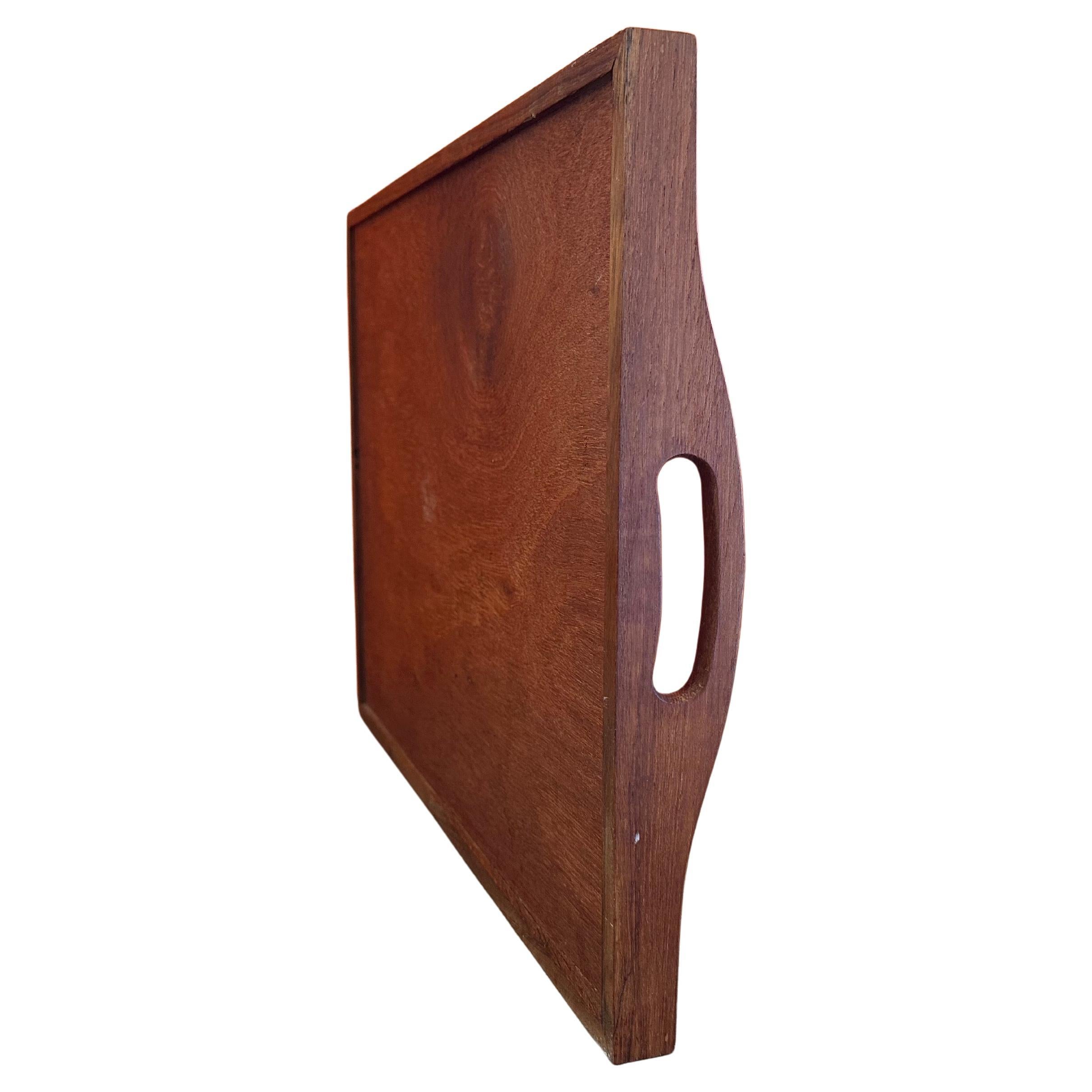 Mid Century Modern Teak Wood Serving Tray with Handles In Good Condition For Sale In San Diego, CA