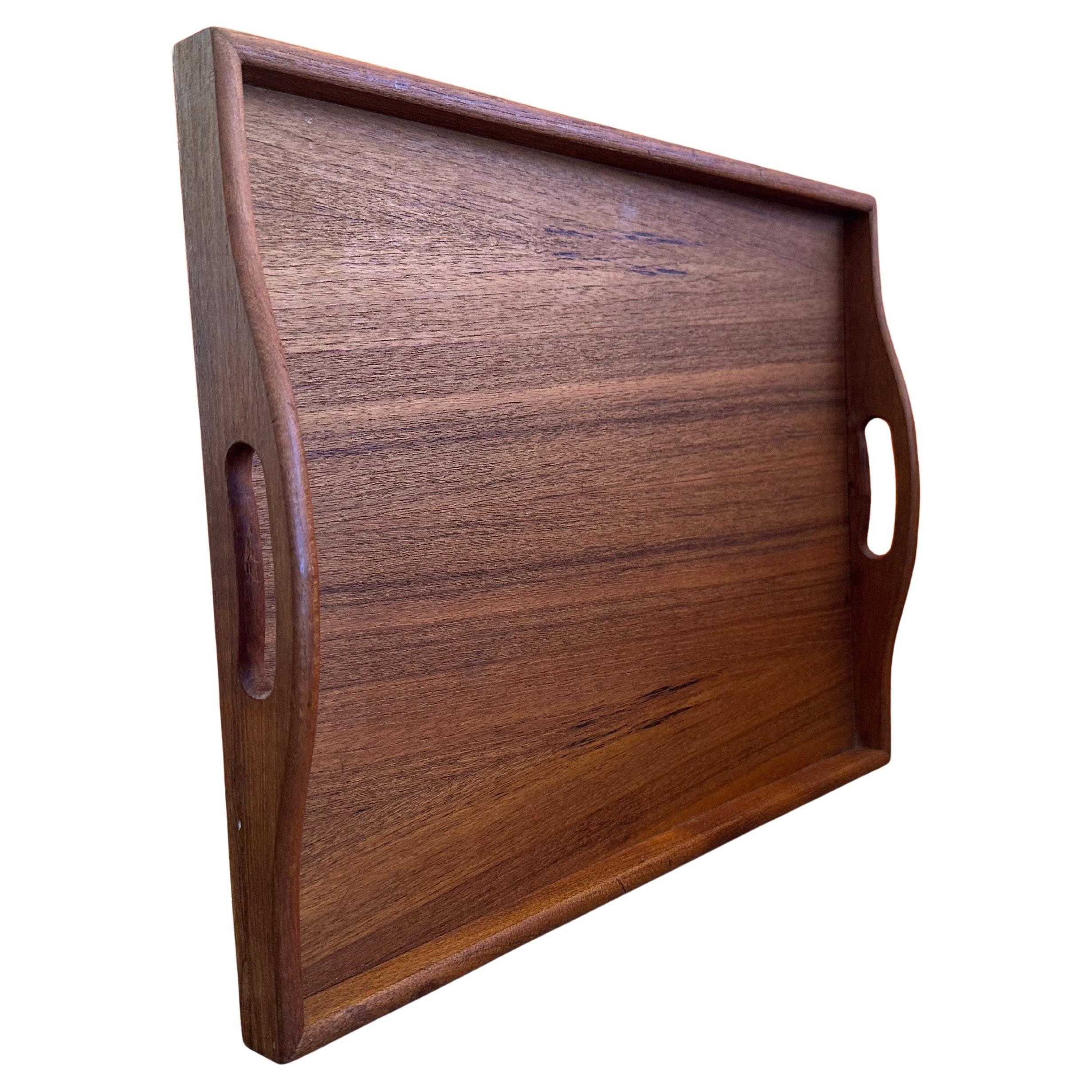 Mid Century Modern Teak Wood Serving Tray with Handles For Sale 2