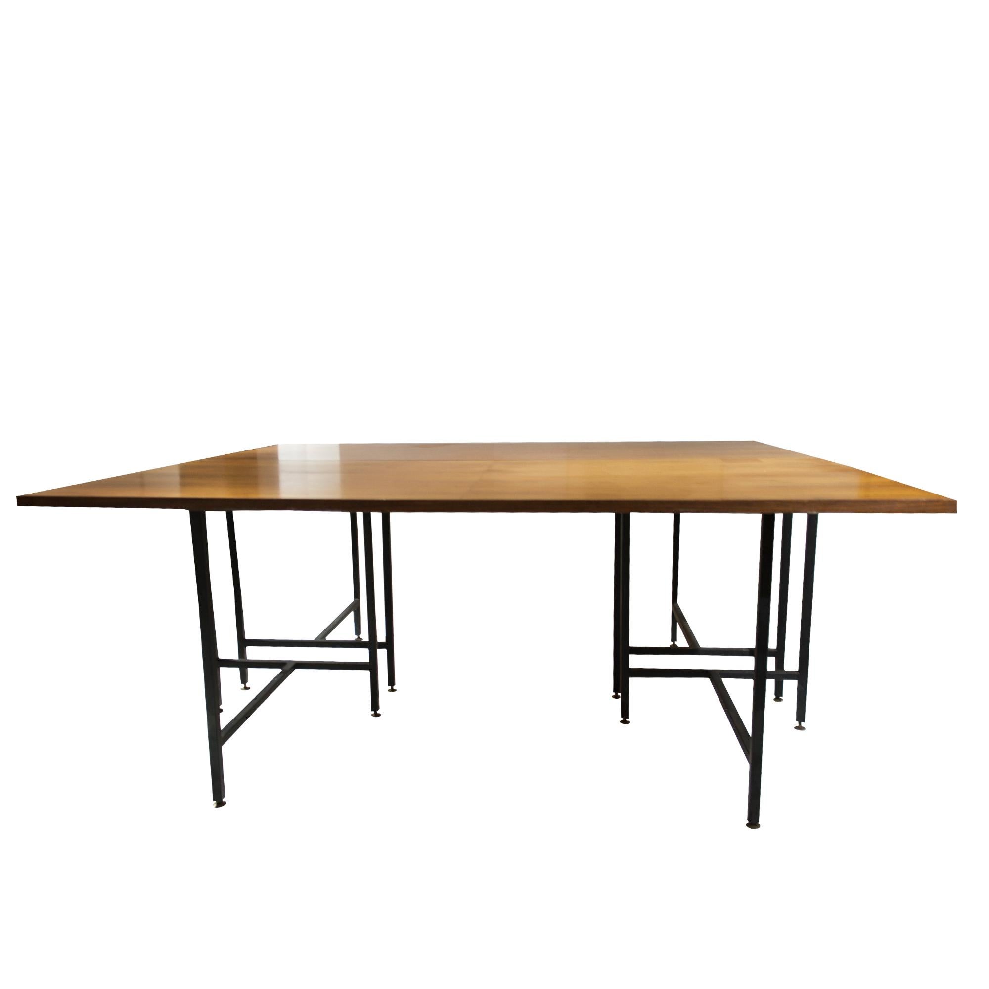 Mid-Century Modern Teak Wooden Desk With Black Lacquered Iron Base, Italy, 1950  For Sale 3