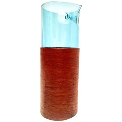 Mid-Century Modern Teak Wrapped Art Glass "Owl" Pitcher