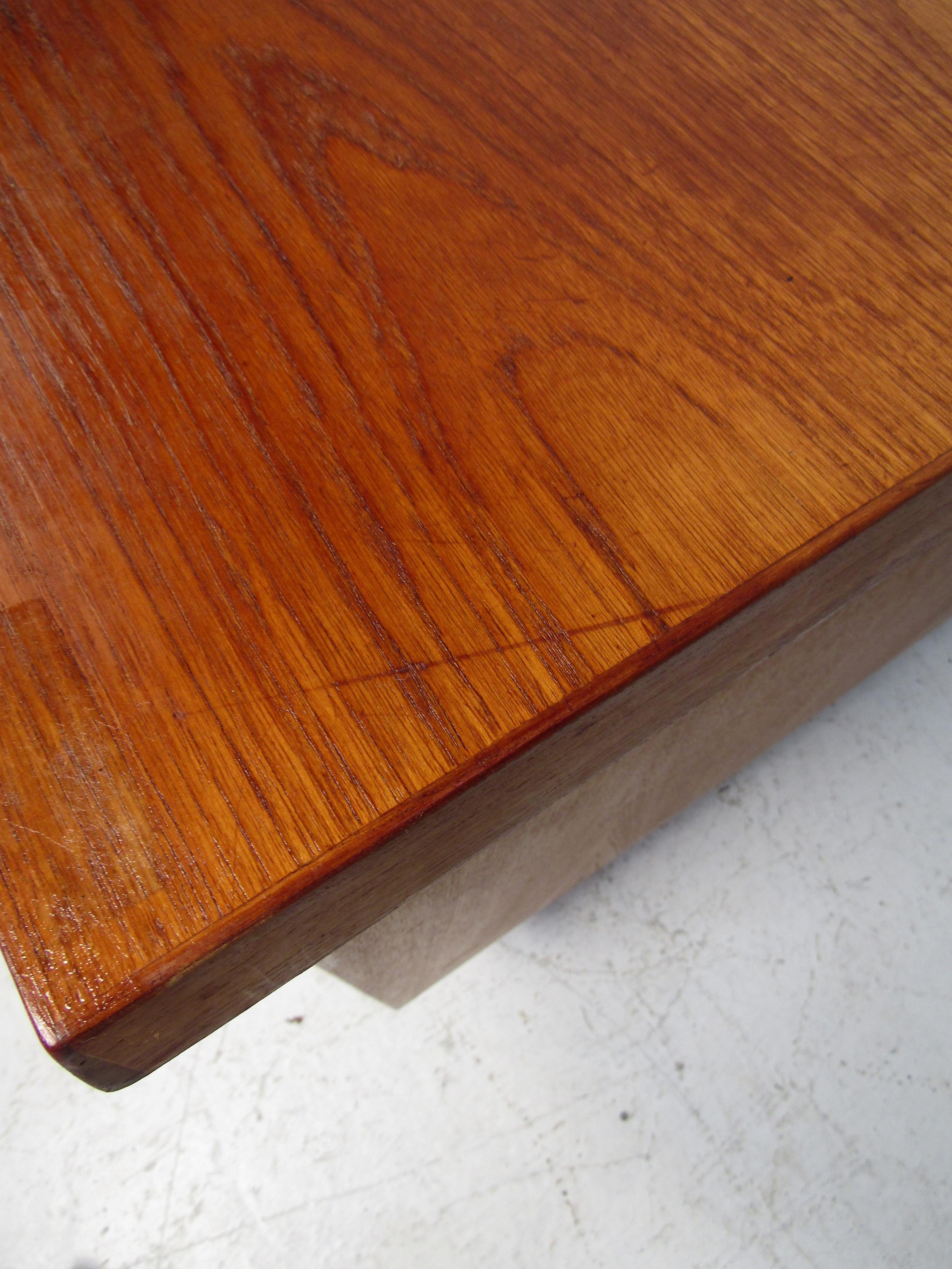 Mid-Century Modern Teak Writing Desk with a Finished Back In Fair Condition In Brooklyn, NY