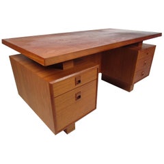 Mid-Century Modern Teak Writing Desk with a Finished Back