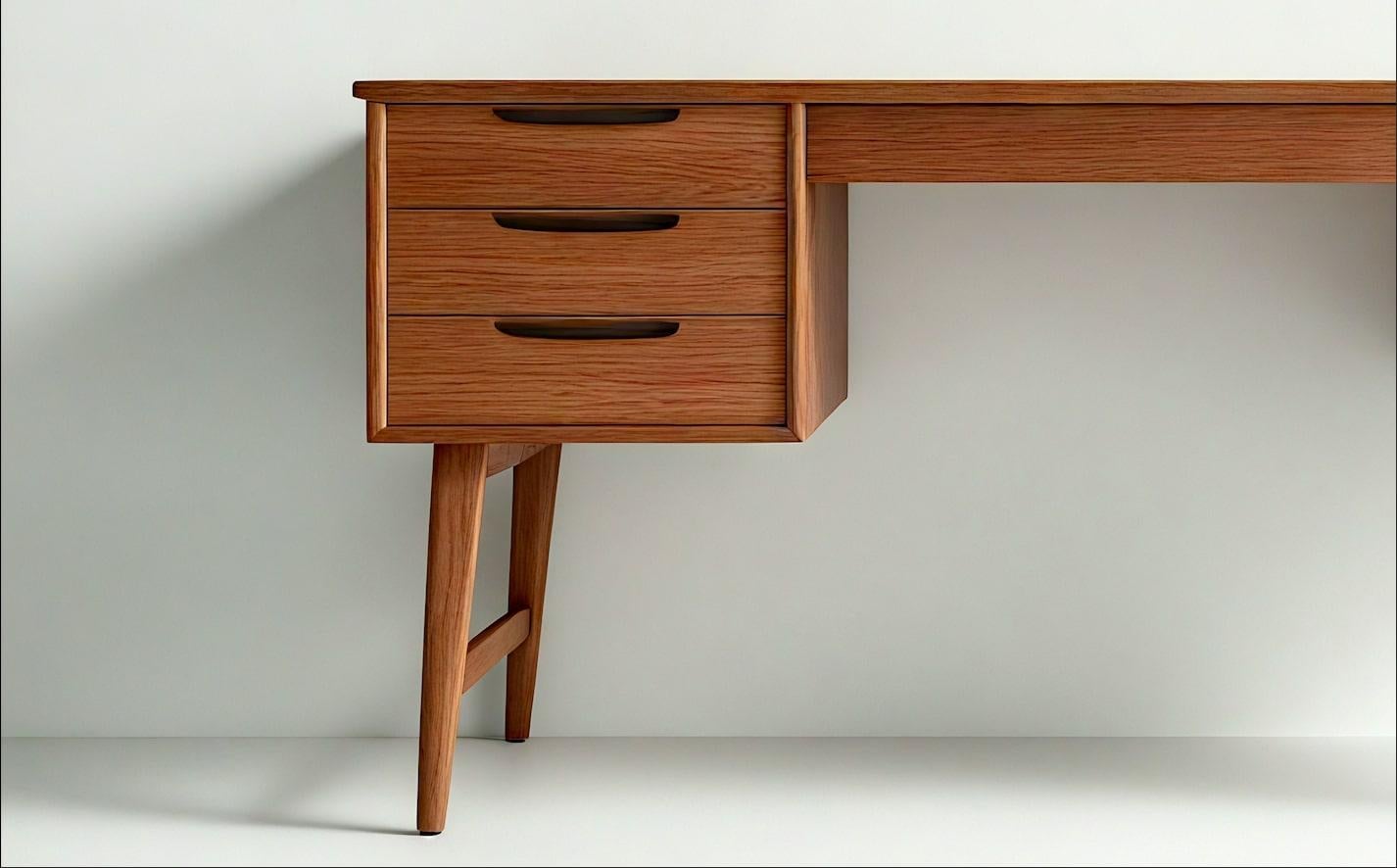 XXI secolo e contemporaneo Scrivania in teak moderna di metà secolo con piedistallo galleggiante di Artisanal in vendita
