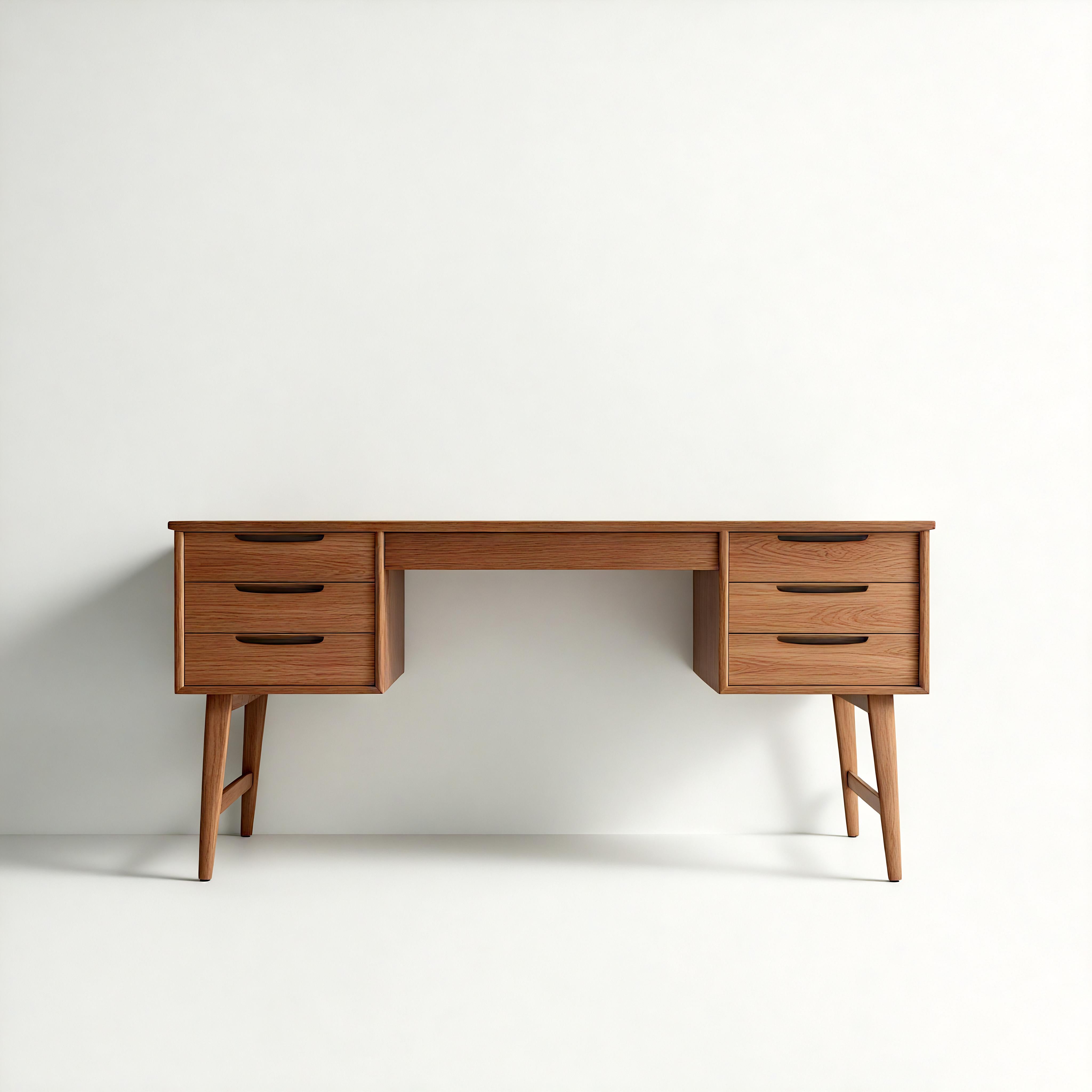 Legno Scrivania in teak moderna di metà secolo con piedistallo galleggiante di Artisanal in vendita