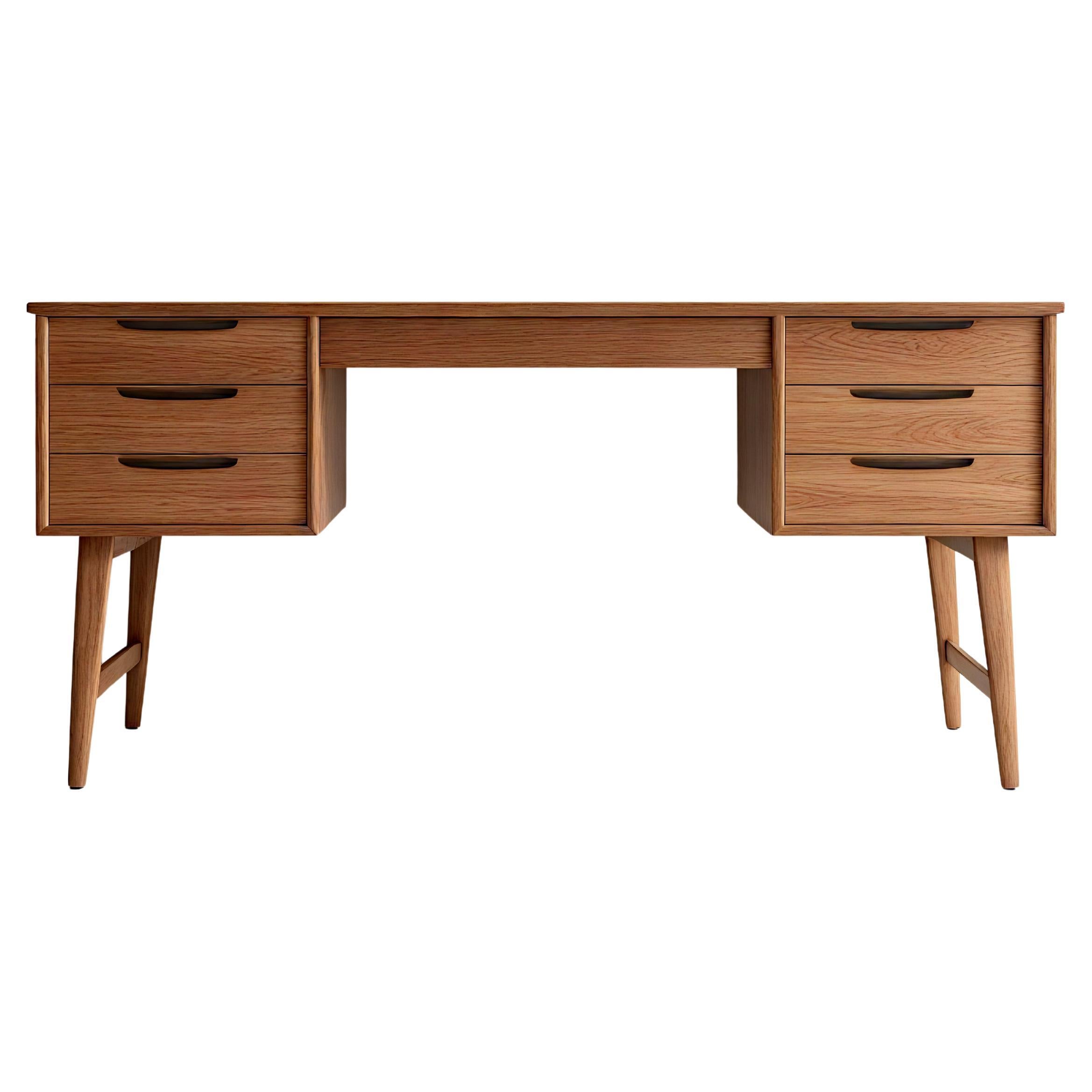 Scrivania in teak moderna di metà secolo con piedistallo galleggiante di Artisanal