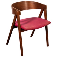 Mid-Century Modern Teakwood Upholstered Armchair