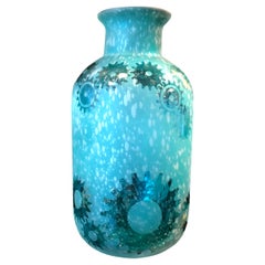 Mid-Century Modern Teal Abstract Mechanical Gear Theme Bubble Art Glass Vase