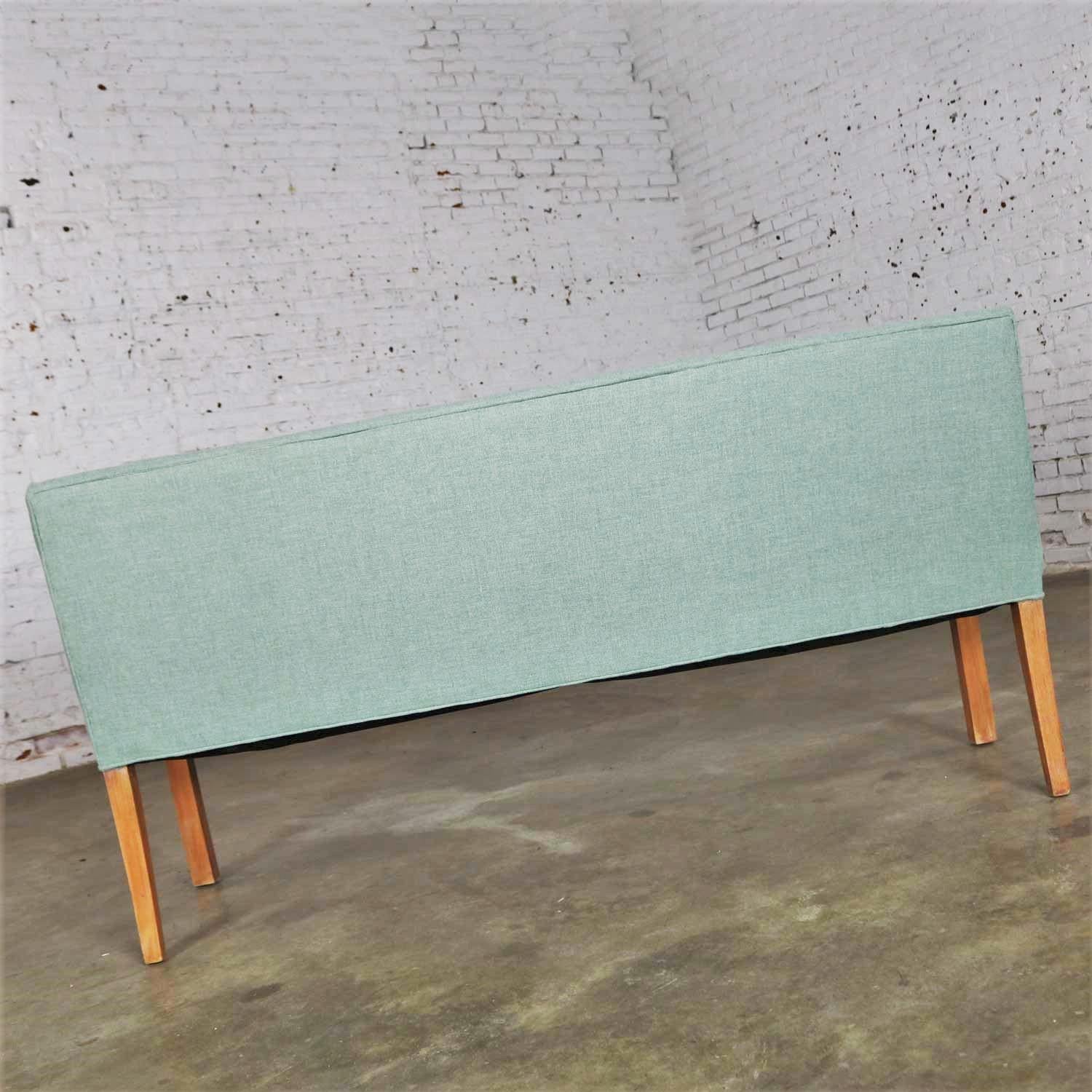Mid-Century Modern Teal & Blonde Armless Bench with Back Style Tommi Parzinger 3