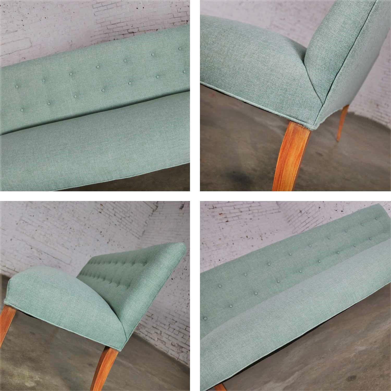 Mid-Century Modern Teal & Blonde Armless Bench with Back Style Tommi Parzinger 6