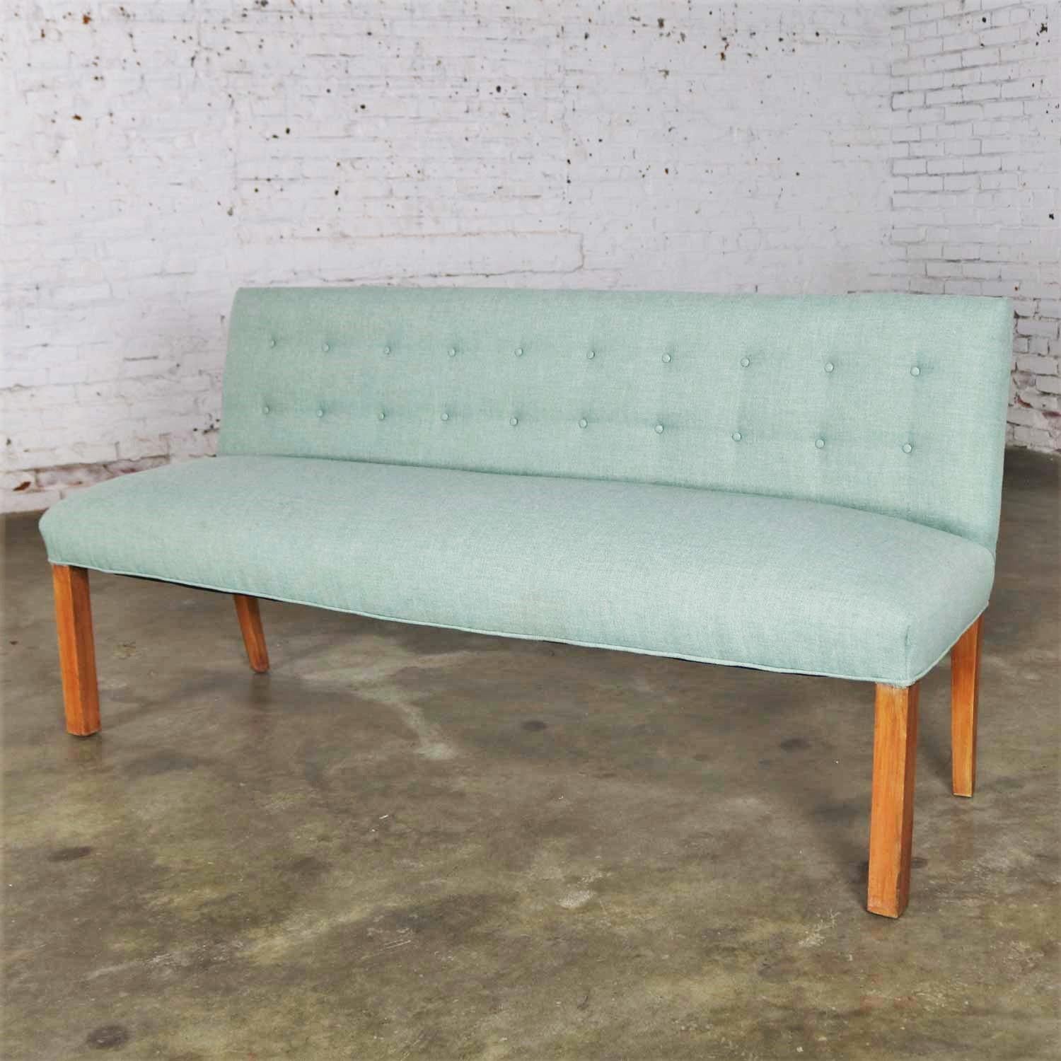 teal bench with back