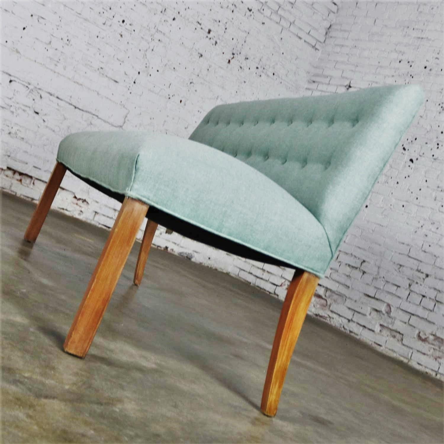 Mid-Century Modern Teal & Blonde Armless Bench with Back Style Tommi Parzinger In Good Condition In Topeka, KS