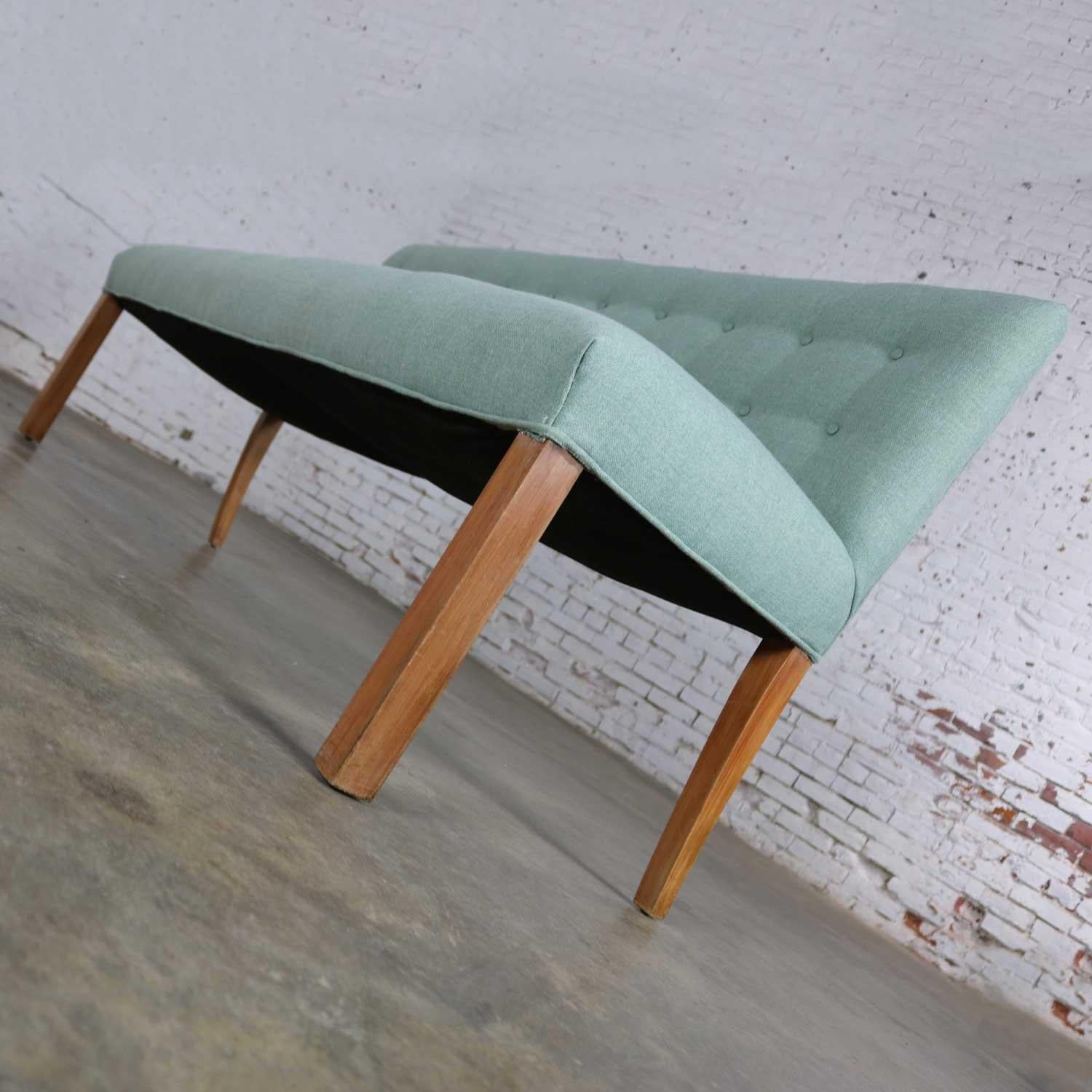 20th Century Mid-Century Modern Teal & Blonde Armless Bench with Back Style Tommi Parzinger