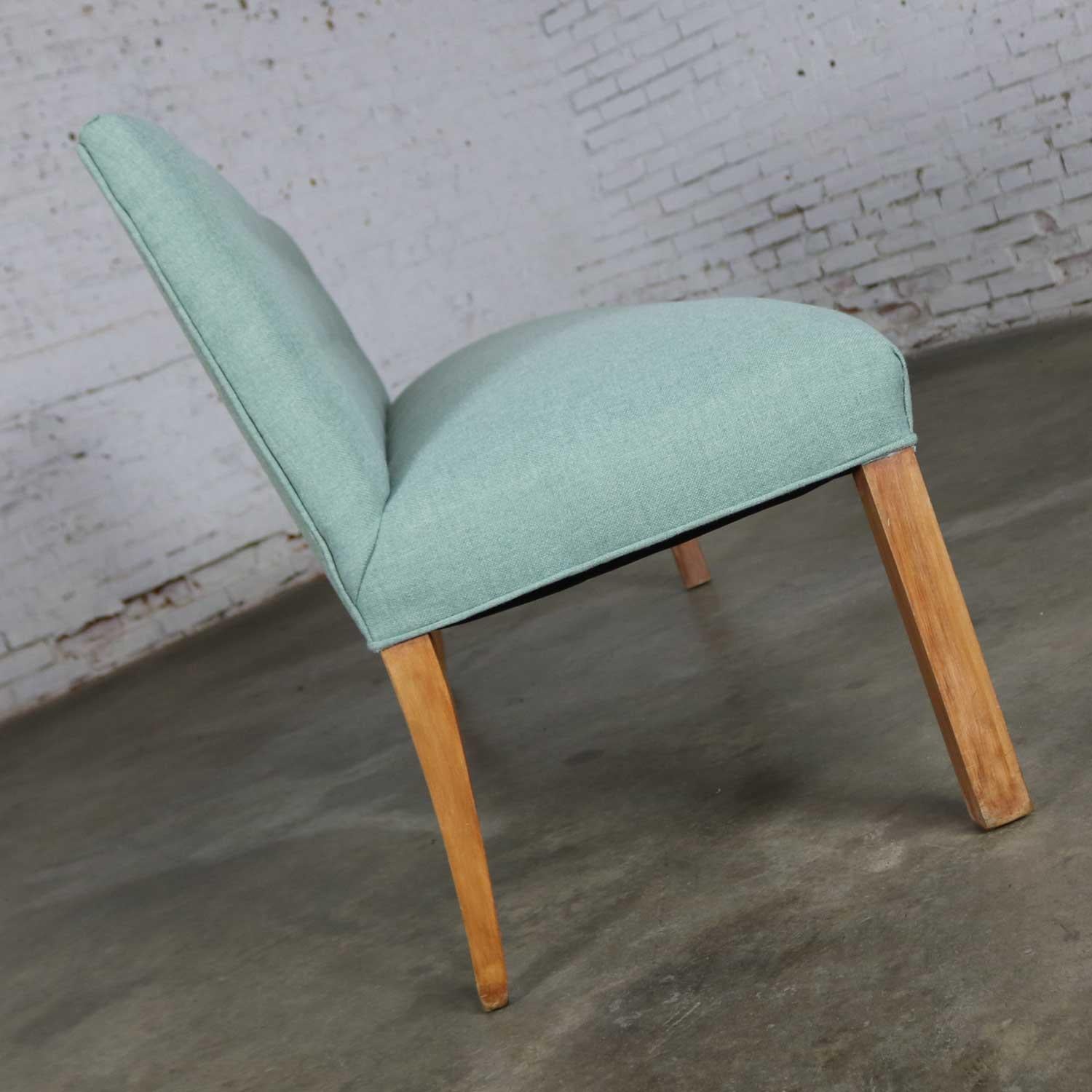 Fabric Mid-Century Modern Teal & Blonde Armless Bench with Back Style Tommi Parzinger