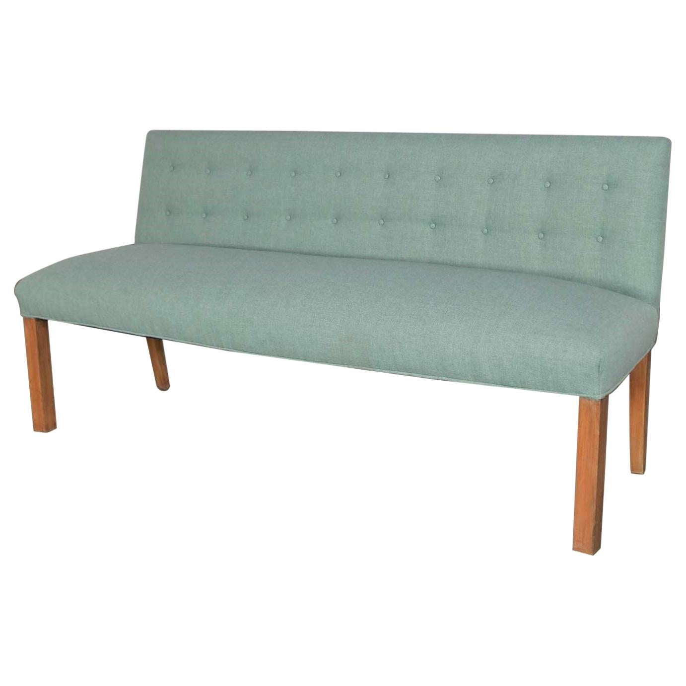 Mid-Century Modern Teal & Blonde Armless Bench with Back Style Tommi Parzinger