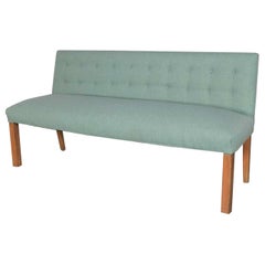 Mid-Century Modern Teal & Blonde Armless Bench with Back Style Tommi Parzinger