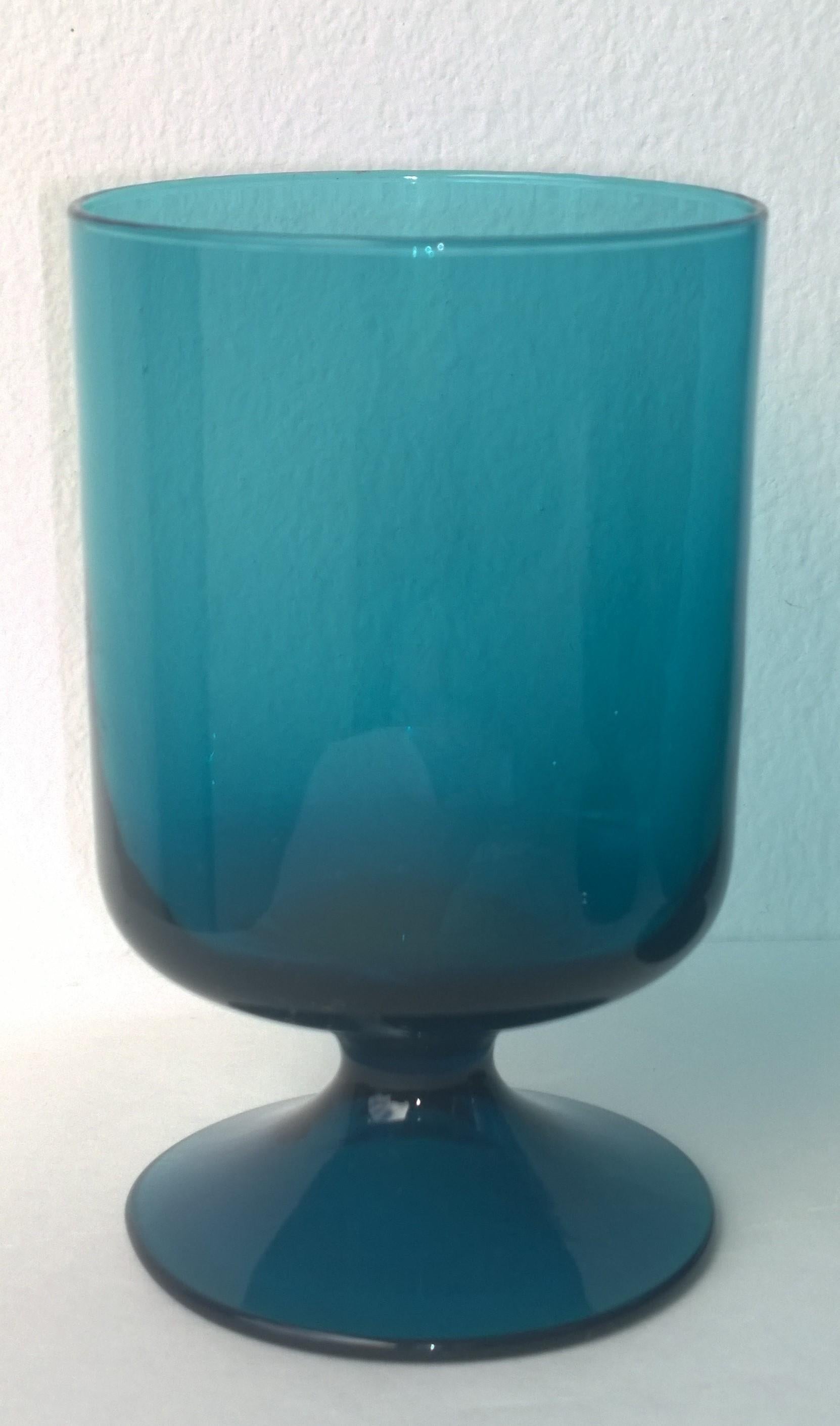 Translucent Teal Blue Blown Glass Decanter w/ Stopper & S/6 Petite Stem Glasses 2