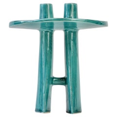 Mid-Century Modern Teal Green German Double Fluted Studio Pottery Vase 1970s