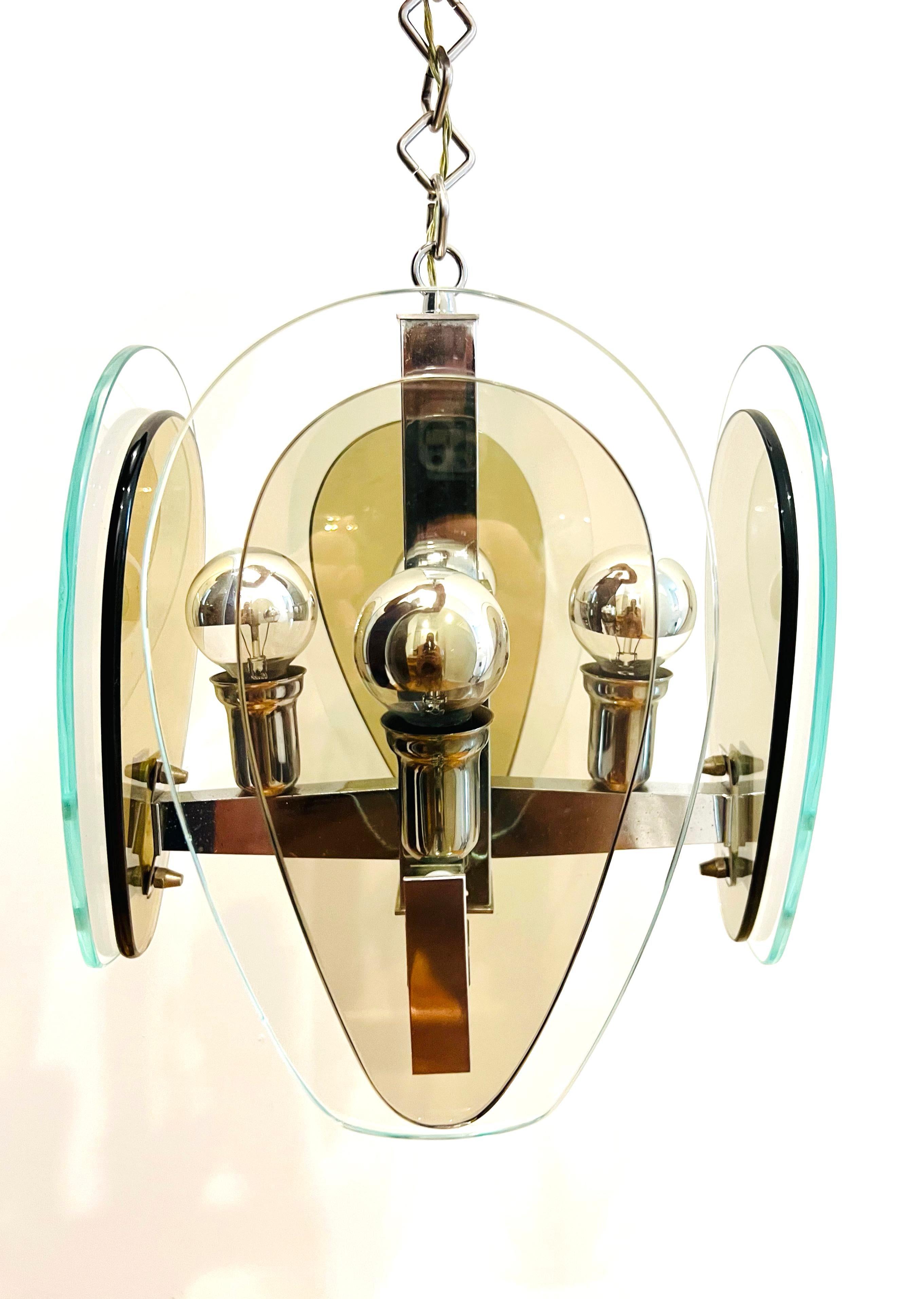 Mid-Century Modern Pendant Chandelier with Green and Grey Teardrop Glass, 1960's For Sale 5