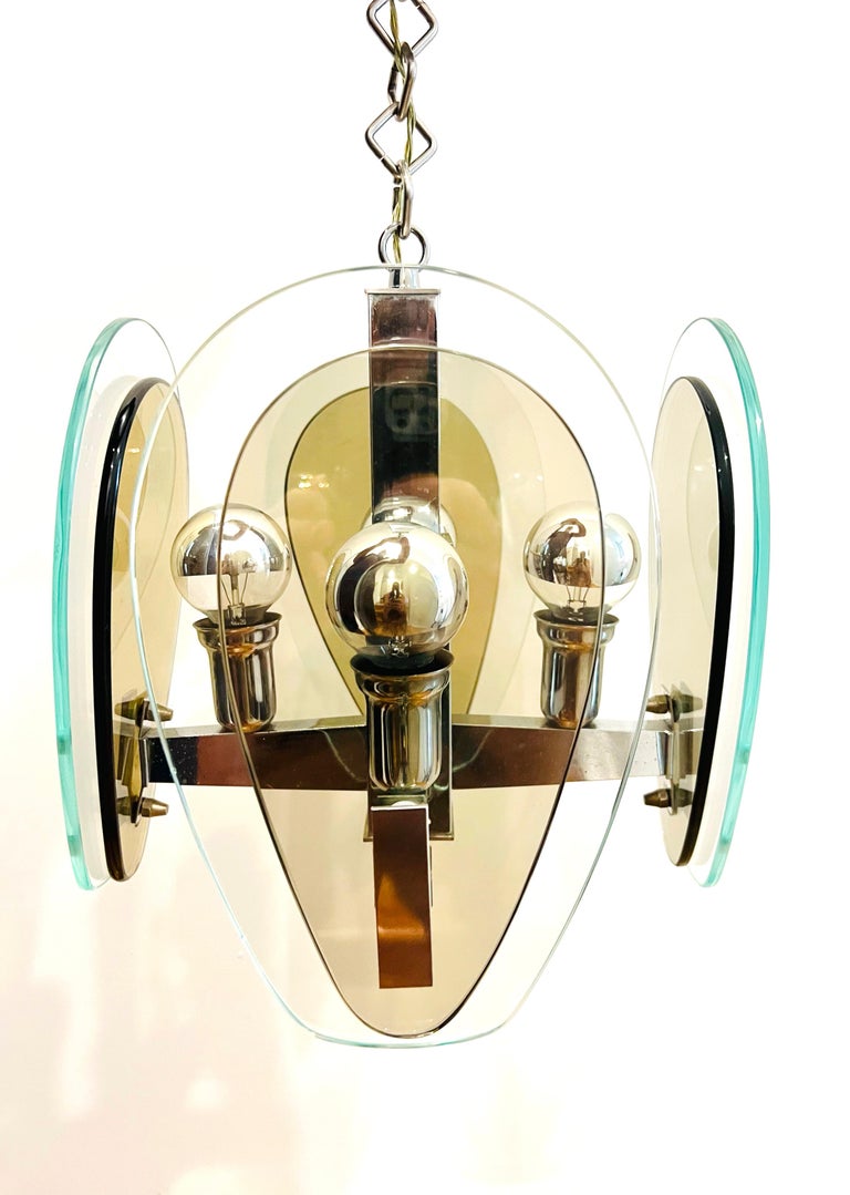 Mid-Century Modern Teardrop Four Arm Chandelier with Smoked Glass, c. 1960's For Sale 5