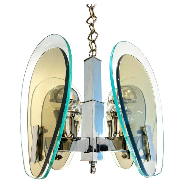 Mid-Century Modern Teardrop Four Arm Chandelier with Smoked Glass, c. 1960's For Sale