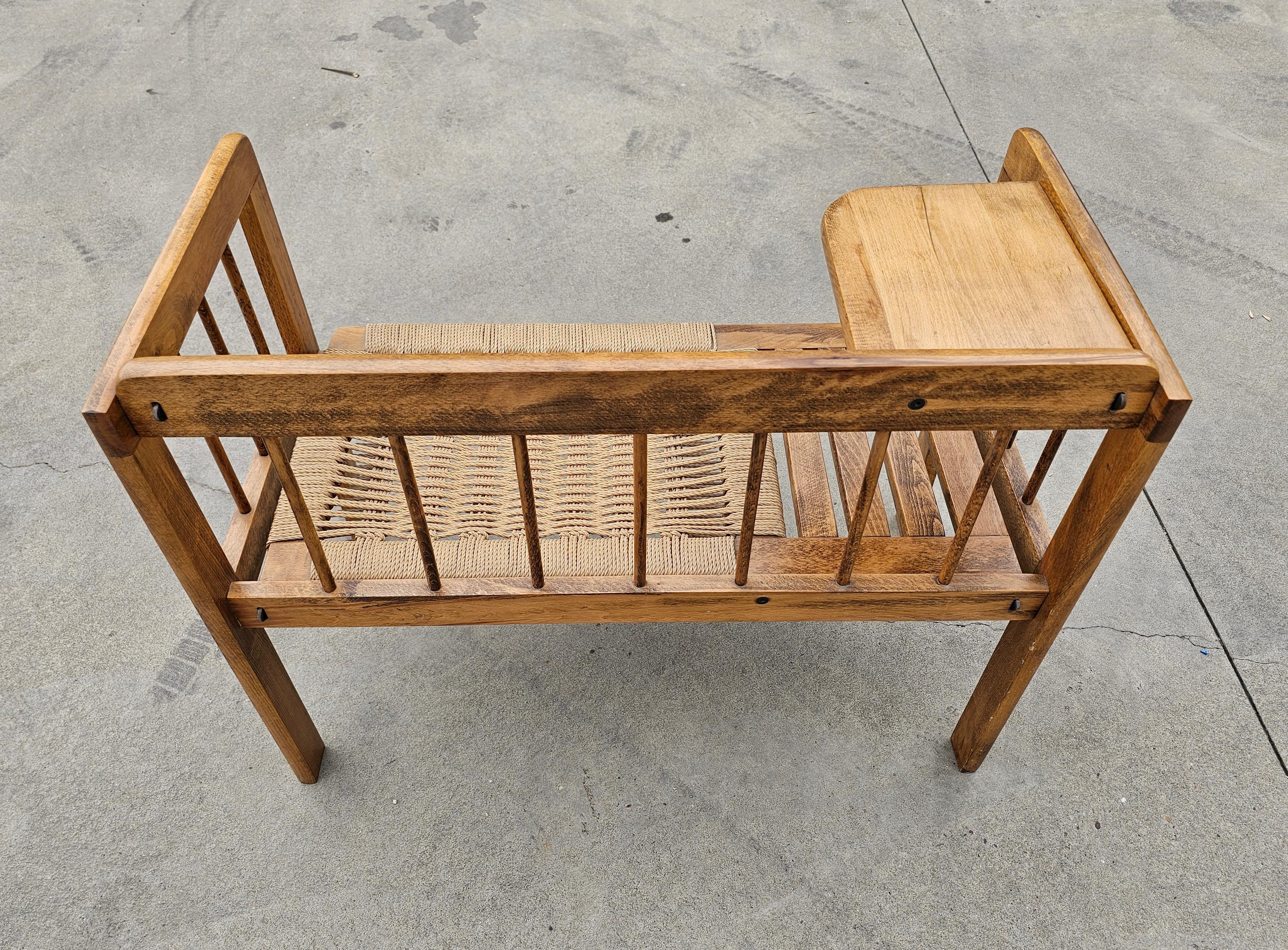 Mid-Century Modern Mid Century Modern Telephone Bench with Danish Paper Cord Seat, Yugoslavia 1960s For Sale